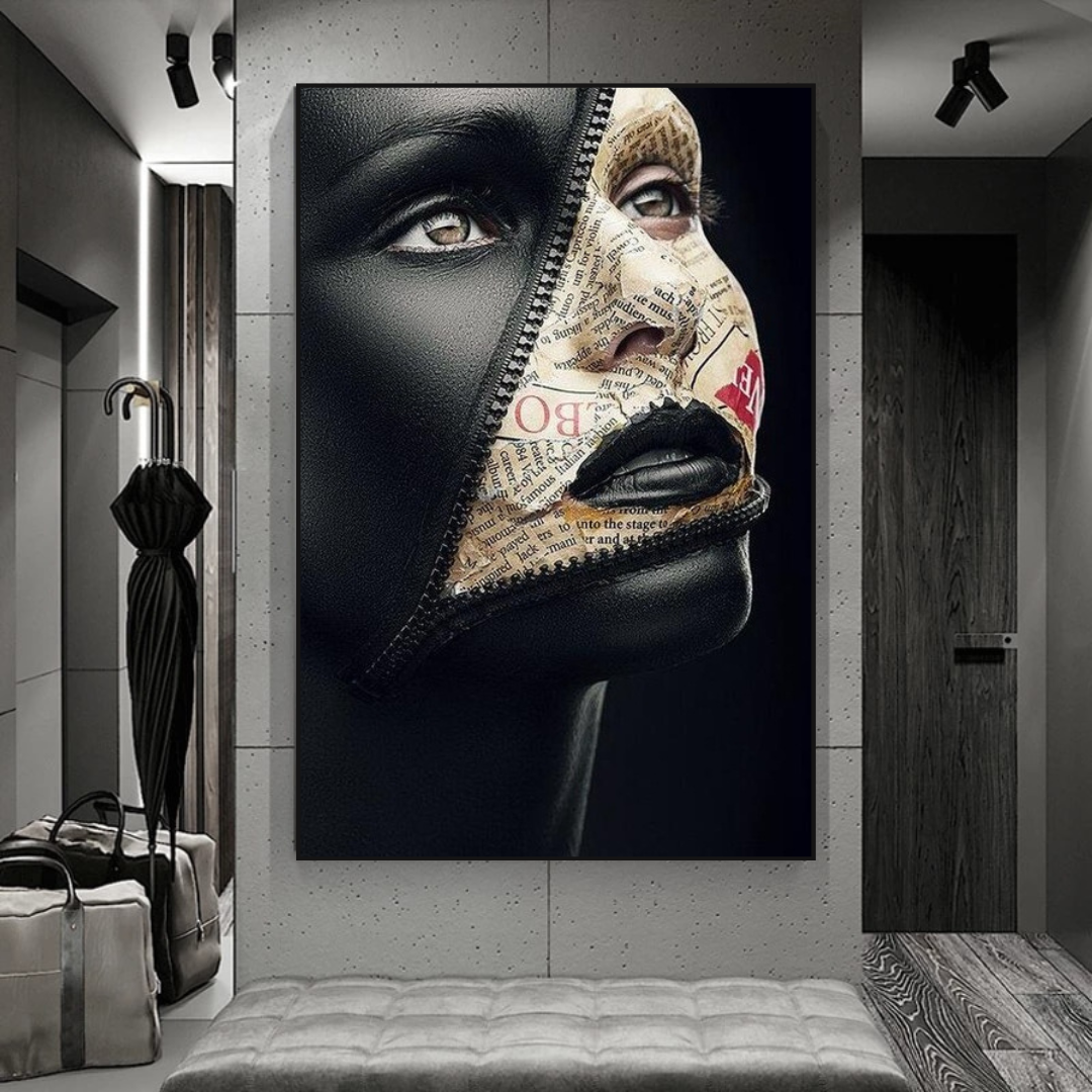 Afro Girl Model Canvas Wall Art - Black Girl Empowerment Painting - Modern Home Decor for Living Room, Bedroom & Office