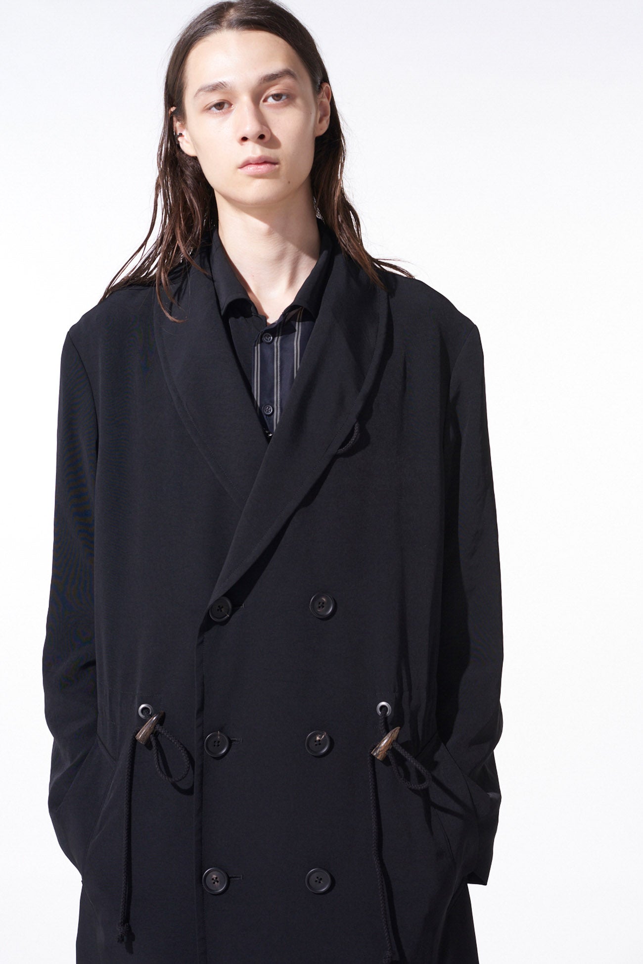 Elegant Crepe de Chine Shawl Collar Double Breasted Coat for Women - Perfect for Office Wear, Evening Events & Fall Outerwear