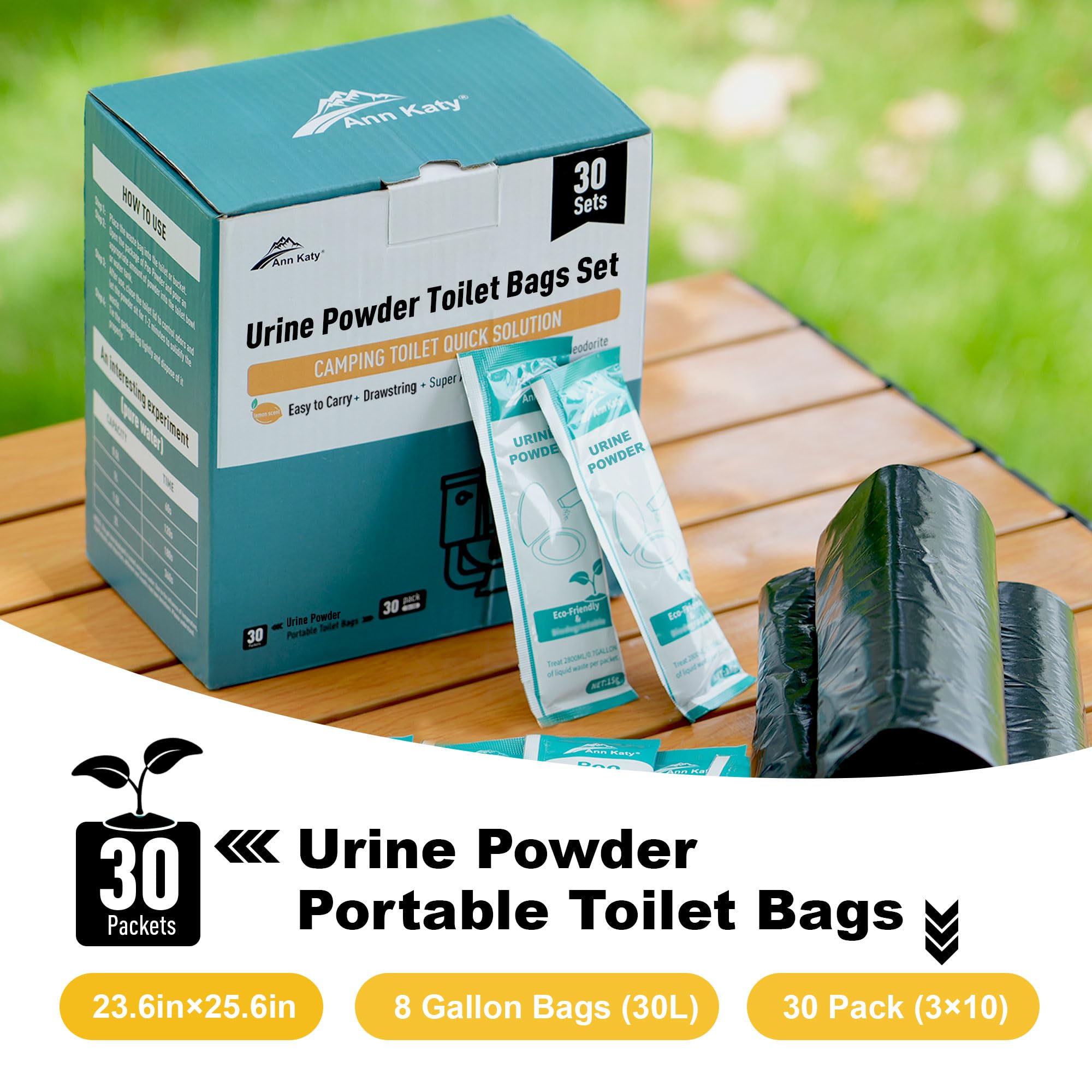 8 Gallon Portable Toilet Bags with Drawstring - Leak-Proof Camping Toilet Waste Bags for Hiking, Travel, Emergency & Outdoor Activities - Ideal for Camping Trips, Road Trips & Disaster Preparedness Kits