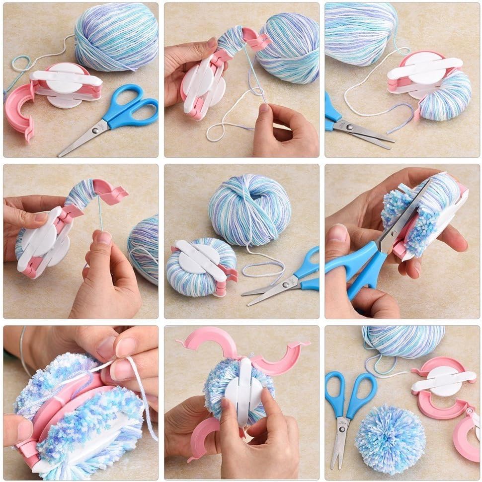 4-Size Pom Pom Maker Kit - DIY Fluff Ball Weaver & Needle Craft Tool Set for Knitting, Crochet, and Wool Crafts - Perfect for Kids and Adults | Great for Home Decor, Gift Wrapping, and Scarf Making