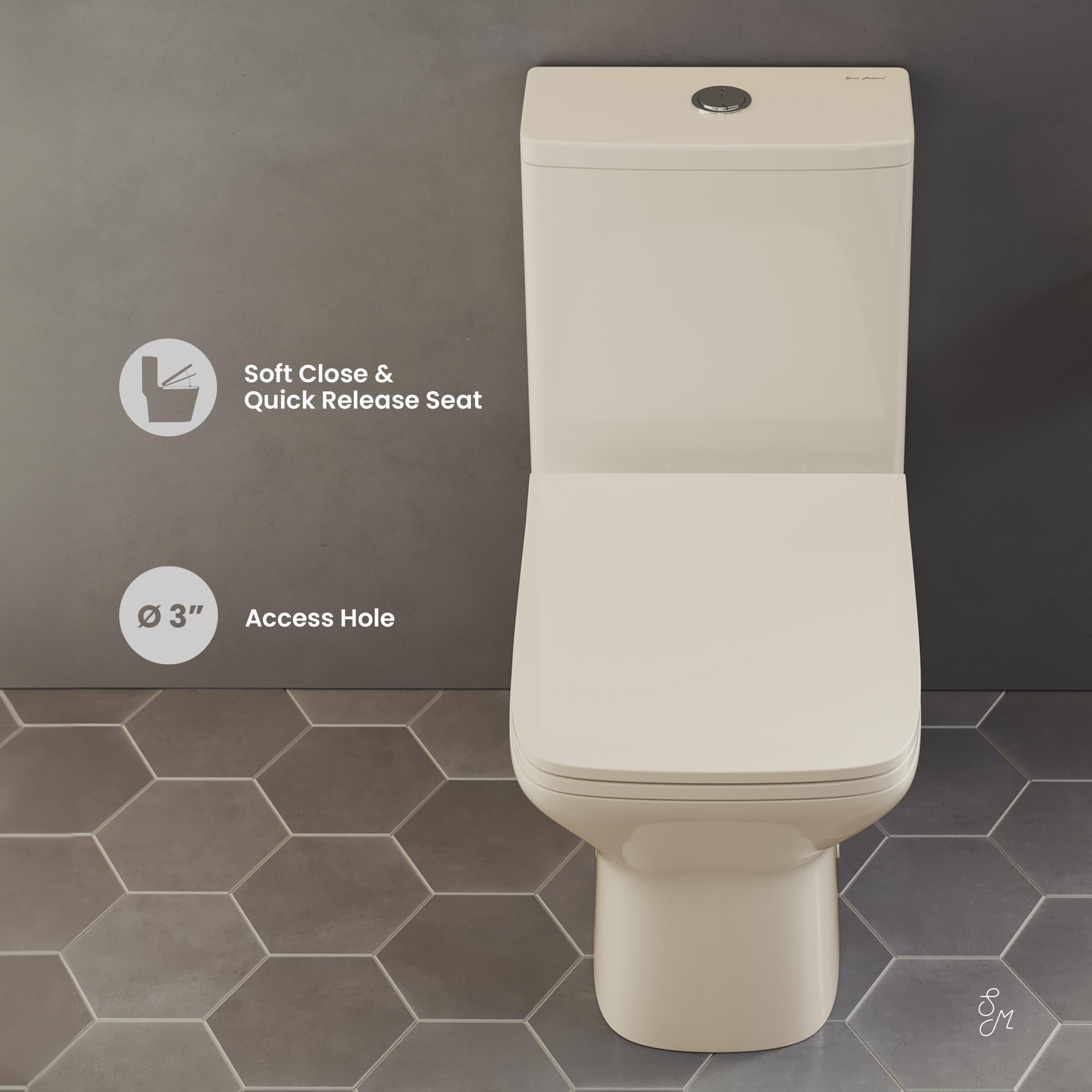 Swiss Madison SM-1T256 Carre Modern One-Piece Square Toilet - Dual Flush 1.1/1.6 GPF - Compact Bathroom Toilet in Bisque | Perfect for Small Bathrooms & Contemporary Home Decor