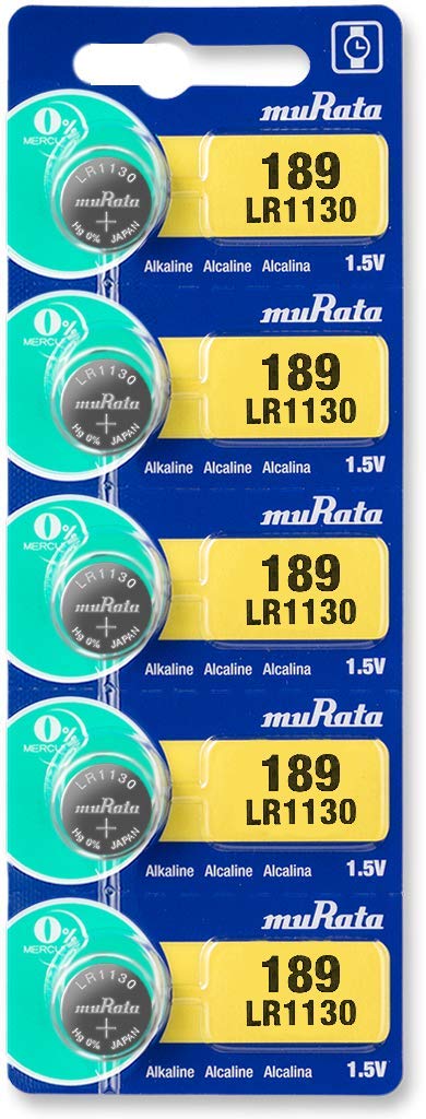 Murata LR1130 AG10 389A 1.55V Alkaline Button Cell Batteries (5-Pack) - Perfect for Watches, Calculators, Toys & Small Electronics
