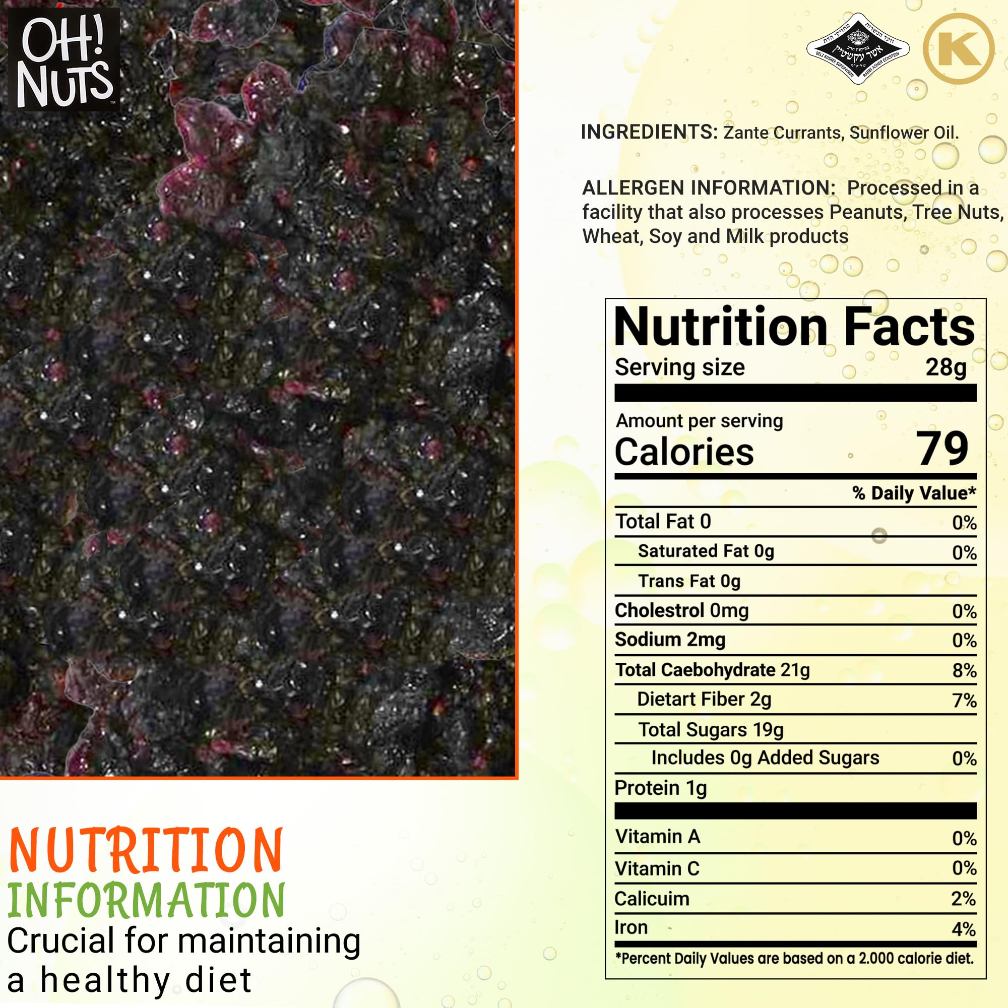 Oh! Nuts Raisin Currants - 1 lb Bag | No Sugar Added Dried Fruit Snacks | Dehydrated Fruit Bites for Baking, Trail Mix & Healthy Snacking | Packed in Resealable Bag for Freshness | New York Made