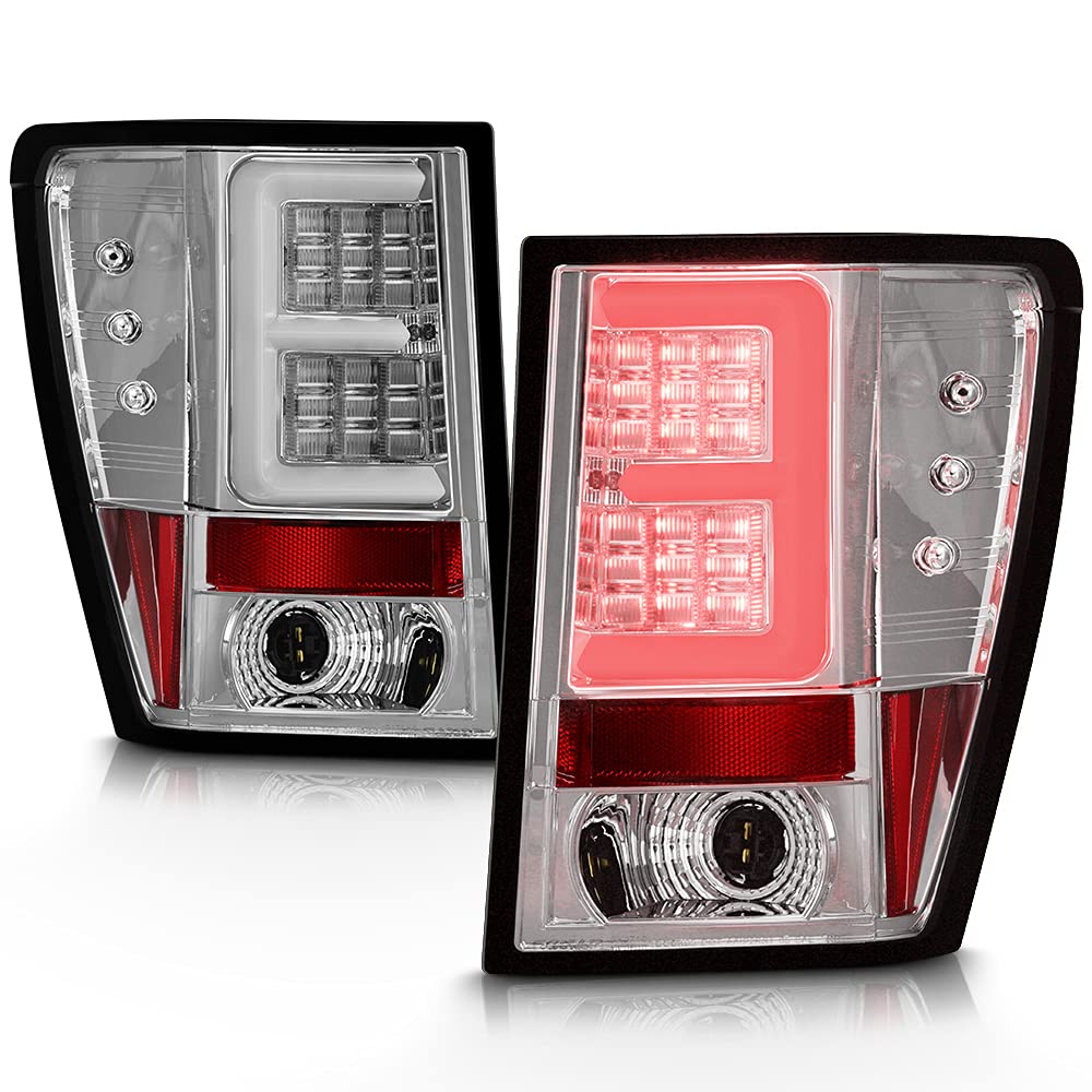 ACANII LED Tail Lights for 2005-2006 Jeep Grand Cherokee - Chrome Housing LED Tube Brake Lamps Replacement Pair - Upgrade Your Rear Lights for Night Driving & Enhanced Safety