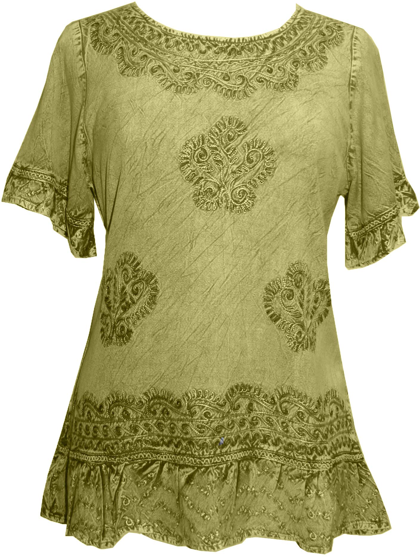 Agan Traders 2025 Spring Medieval Vintage Boho Embroidered Round Neck Women's Blouse - Casual Short Sleeve Back Tie Top for Festival, Renaissance Fair & Boho Chic Outfits