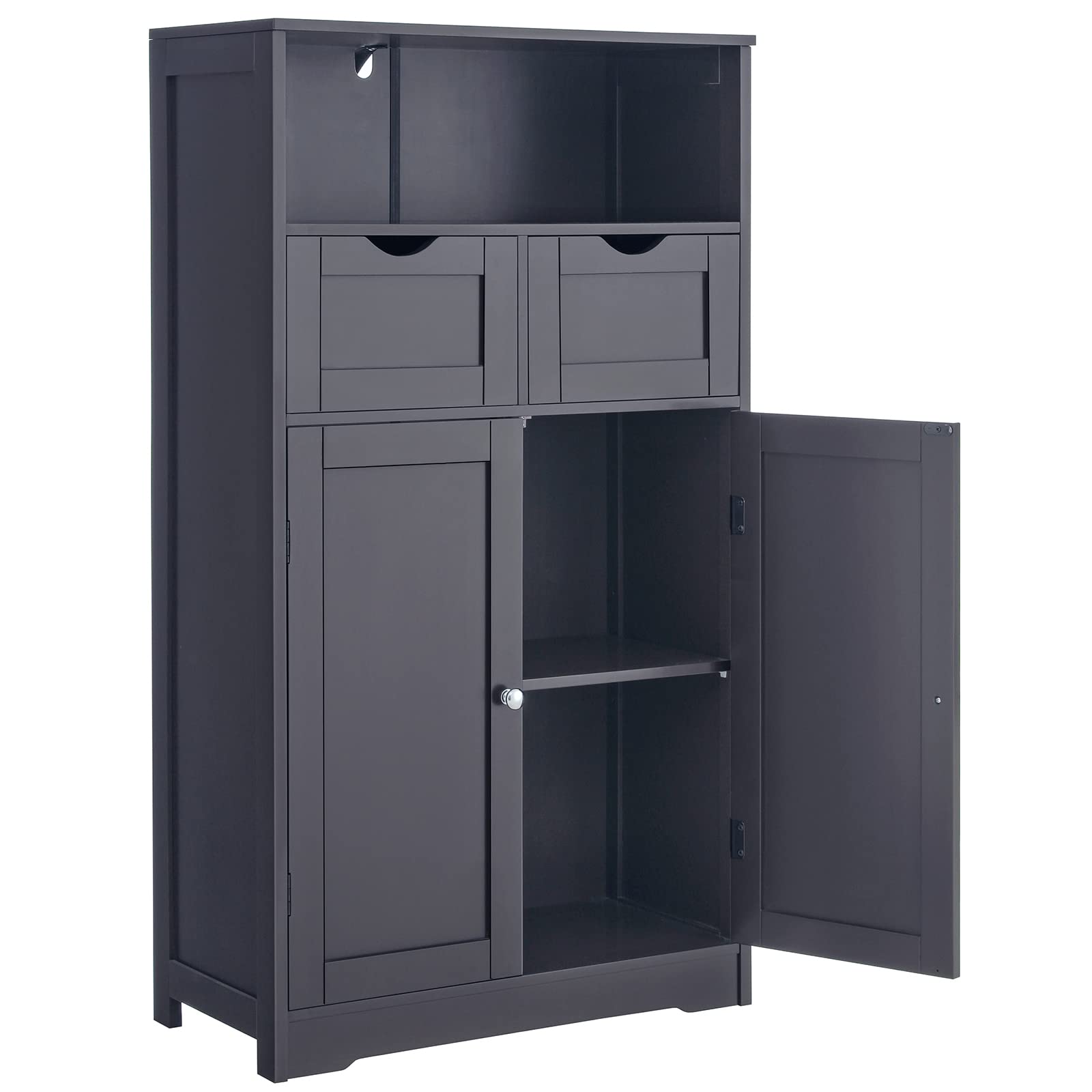 IWELL Large Bathroom Storage Cabinet - 2 Drawers & 2 Doors Free Standing Floor Cabinet with Adjustable Shelves for Bathroom, Living Room, Bedroom & Office Organization - Grey - Perfect for Small Space Storage & Home Decor