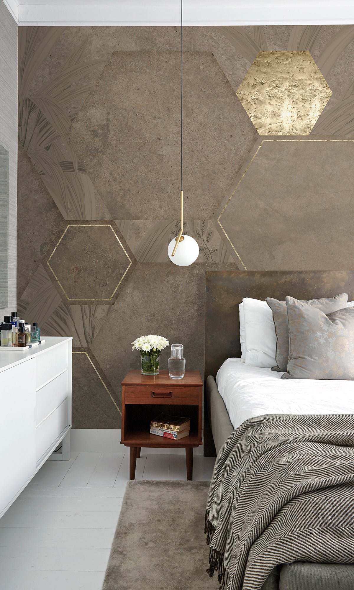 Camel Brown Geometric Paradise Mural Wallpaper M2570 - Peel and Stick Removable Wallpaper for Bedroom, Living Room, Nursery Decor