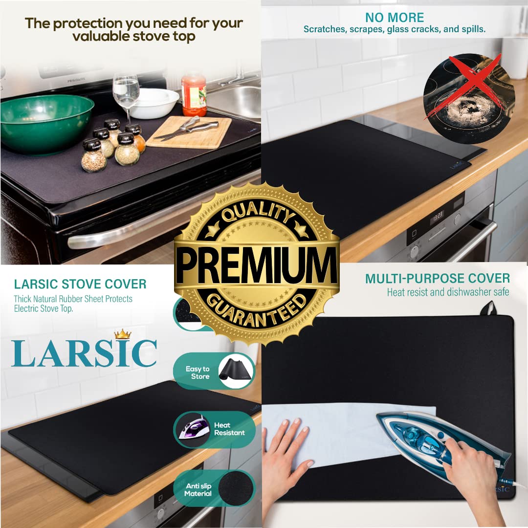 Larsic Stove Cover - 36x21 Inch Black Waterproof Anti-Slip Electric Stove Protector | Foldable Gap Cover for Washer Dryer Top | Prevents Scratches & Expands Counter Space | Perfect for Kitchen, Laundry Room & Small Apartments