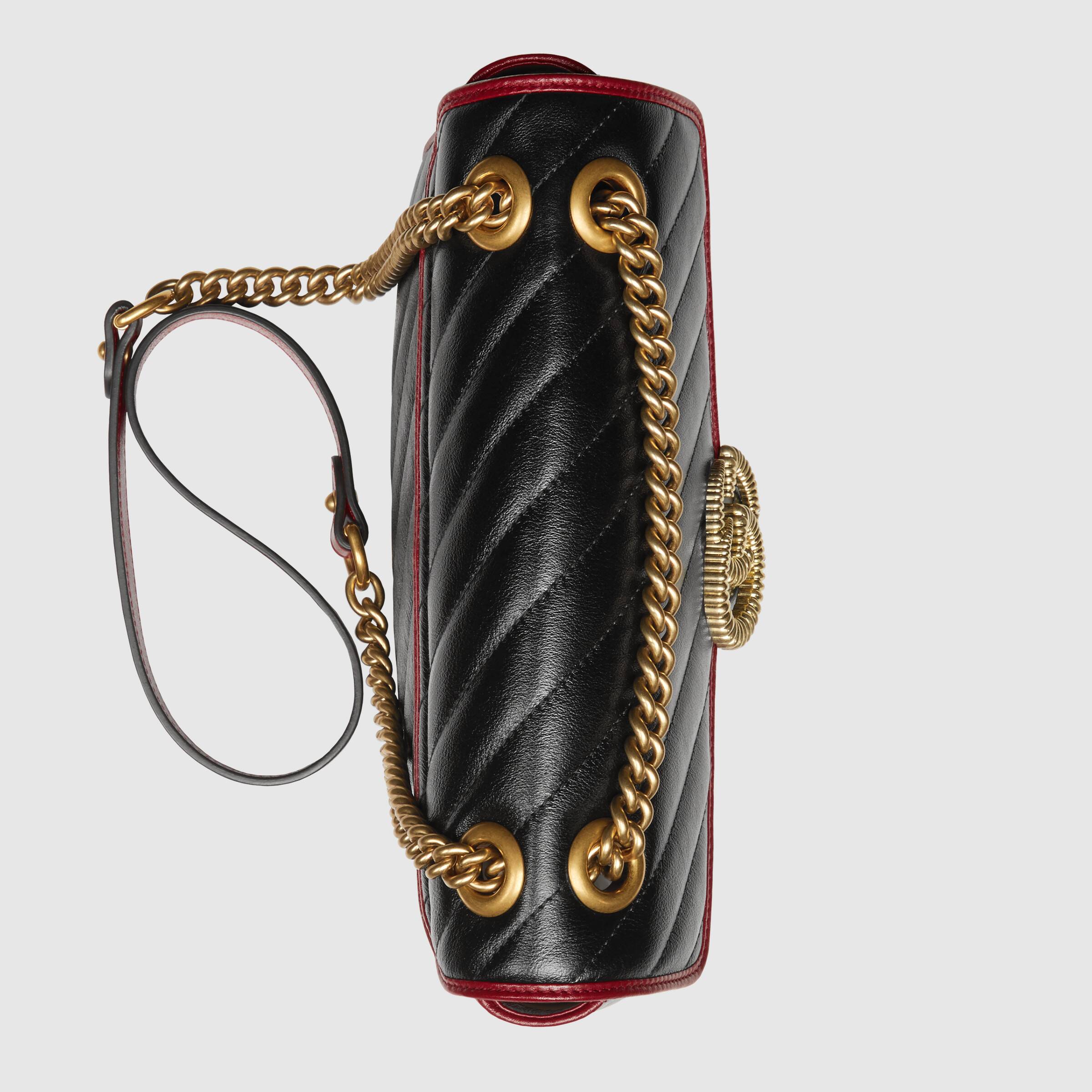 Gucci GG Marmont Matelassé Mini Bag in Black & Cerise - Luxury Crossbody Purse for Women, Perfect for Date Night & Evening Events