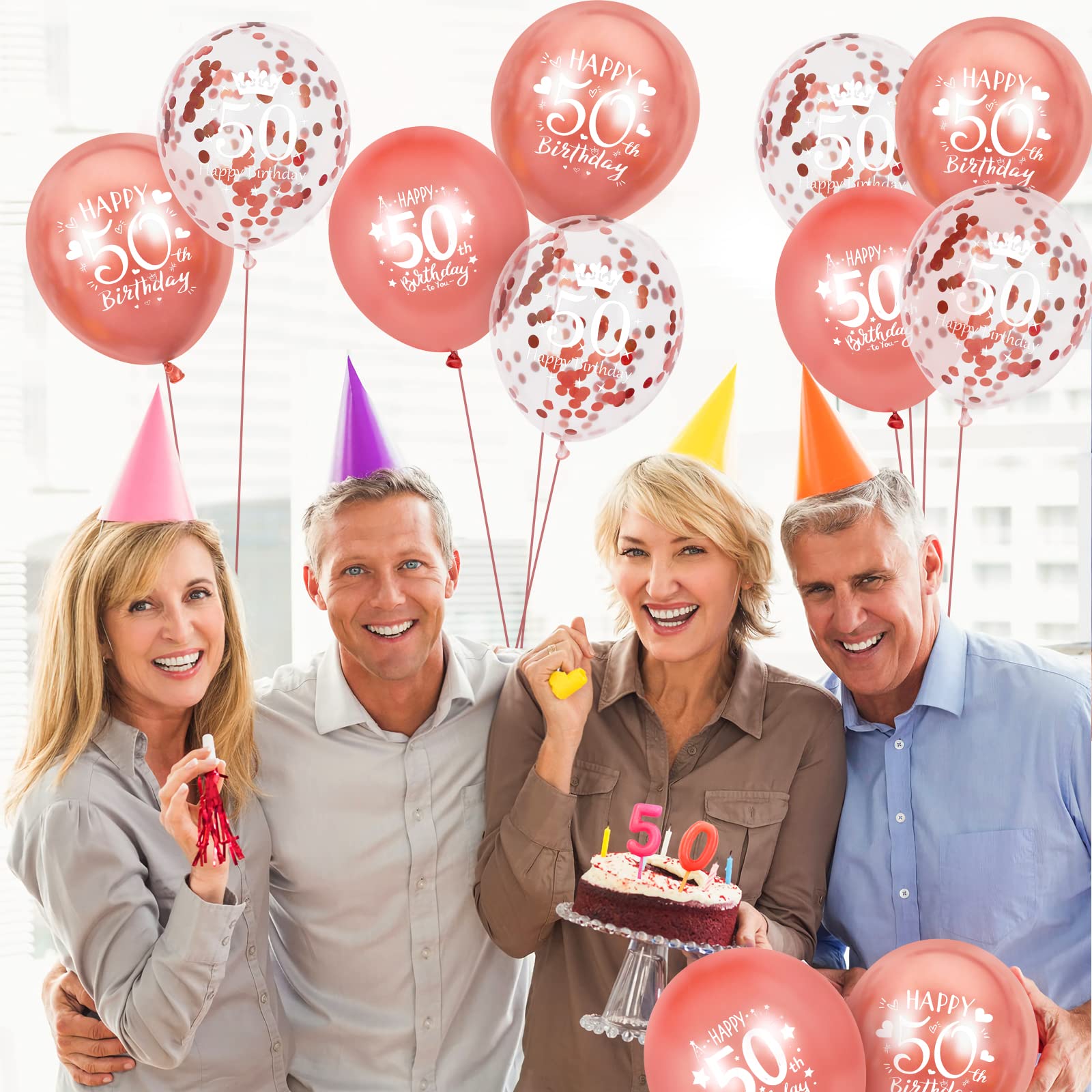 RUMIA 15-Piece Rose Gold 50th Birthday Balloon Set - Happy 50th Birthday Party Decorations for Women & Men - Perfect for Anniversary Celebrations, Milestone Parties & Photo Backdrops