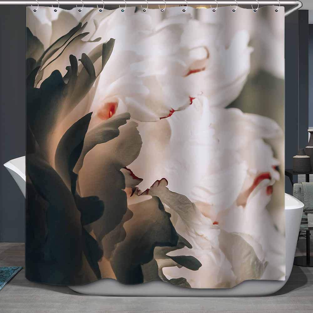 Luxury Floral Abstract Shower Curtain Set - White & Grey Polyester Fabric Bathroom Decor with Hooks, 72x72 Inches - Perfect for Modern Bathrooms, Guest Suites & Spa Retreats