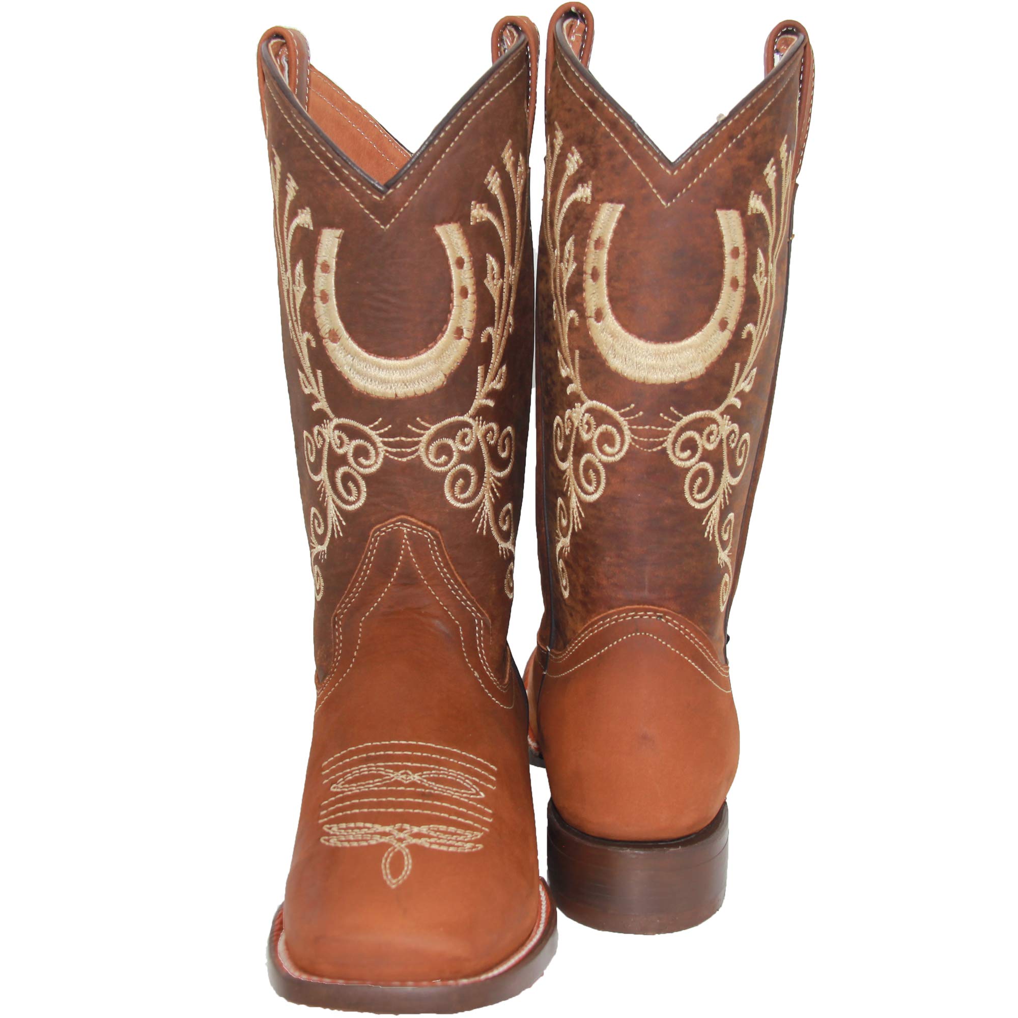 Women's Brown Leather Western Boots - Square Toe Embroidered Cowboy Boots for Women | Perfect for Country Rides, Rodeos & Western Fashion