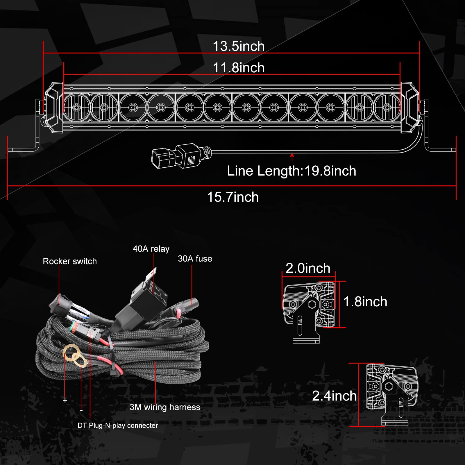 14 Inch & 54 Inch Yellow LED Light Bars with Wiring Harness Kit - Waterproof Off-Road Lighting for Trucks, ATVs, UTVs, Jeeps, Boats & Trailers