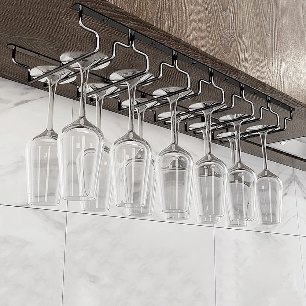 Stainless Steel Hanging Stemware Holder for Kitchen & Bar - Black