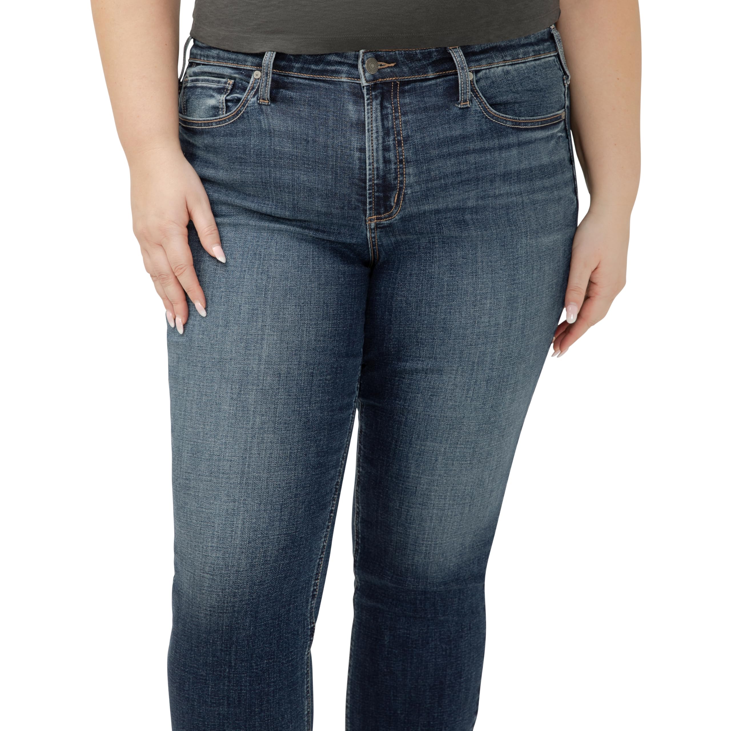 Silver Jeans Co. Women's Plus Size Most Wanted Mid Rise Straight Leg Jeans - Comfortable Stretch Denim Pants for Casual Wear, Work & Everyday Outfits