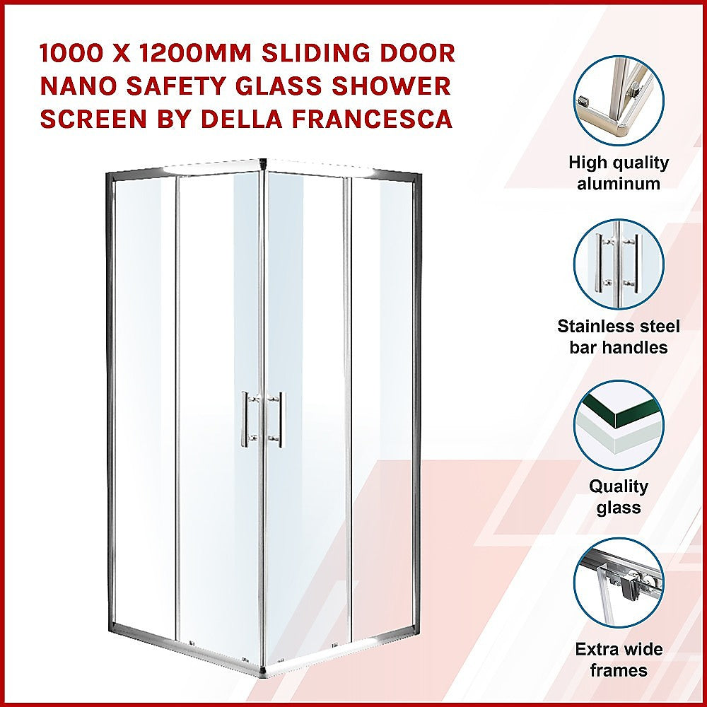 Della Francesca 1000 x 1200mm Sliding Door Shower Screen - Tempered Nano Safety Glass for Bathroom, Waterproof & Durable - Perfect for Modern Home, Hotel, and Spa Renovations