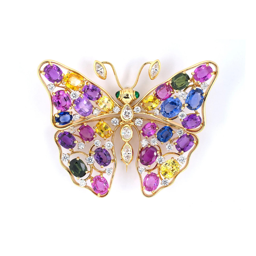 Oscar Heyman Multi-Gemstone Butterfly Brooch Pin - Elegant Jewelry for Women, Perfect for Weddings, Parties & Special Occasions