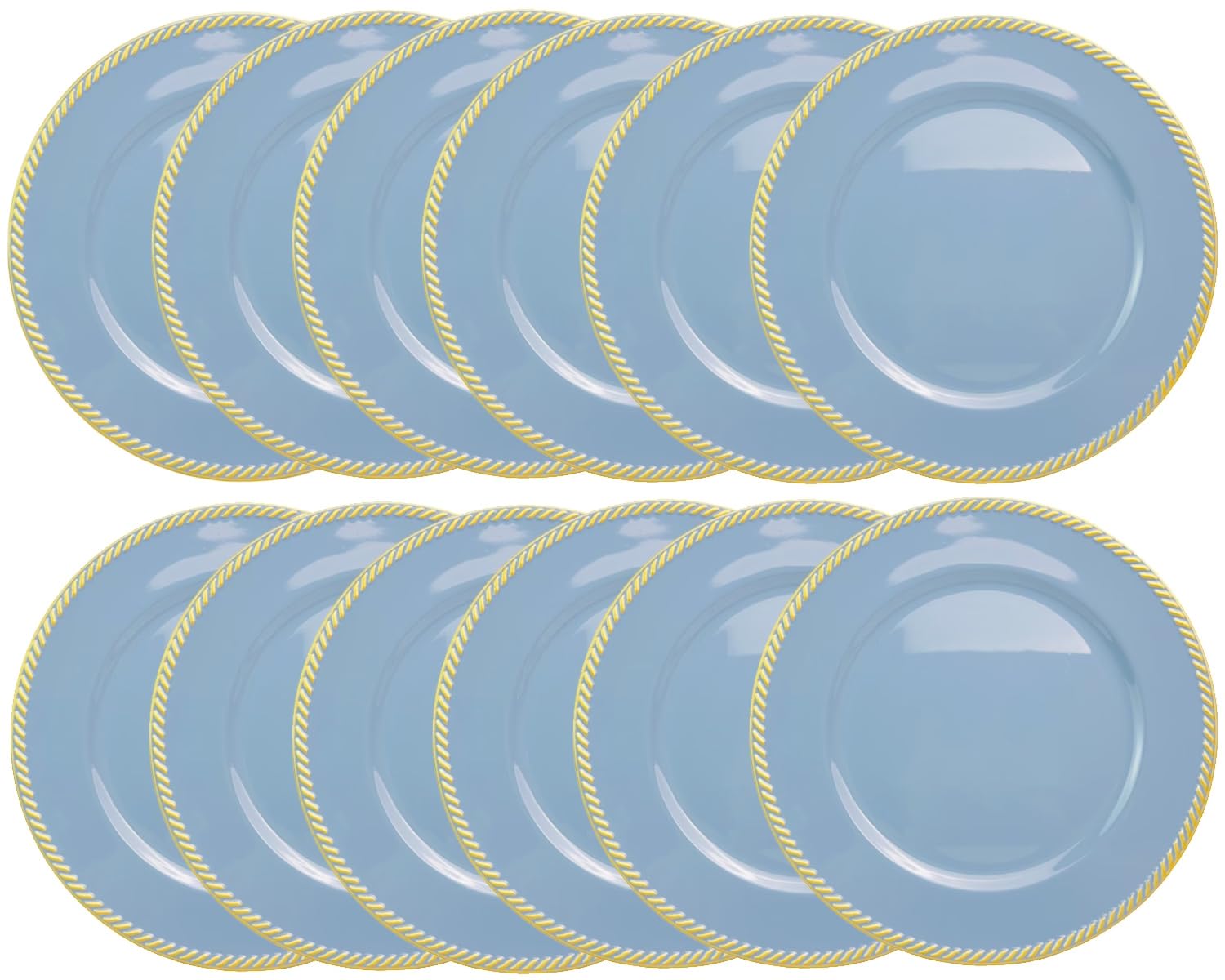 12-Piece Blue Plastic Charger Plates Set - 13 Inch Round Dinner Plates for Wedding, Party & Event Decor - Elegant Tabletop Decoration for Formal Dining, Buffet & Special Occasions