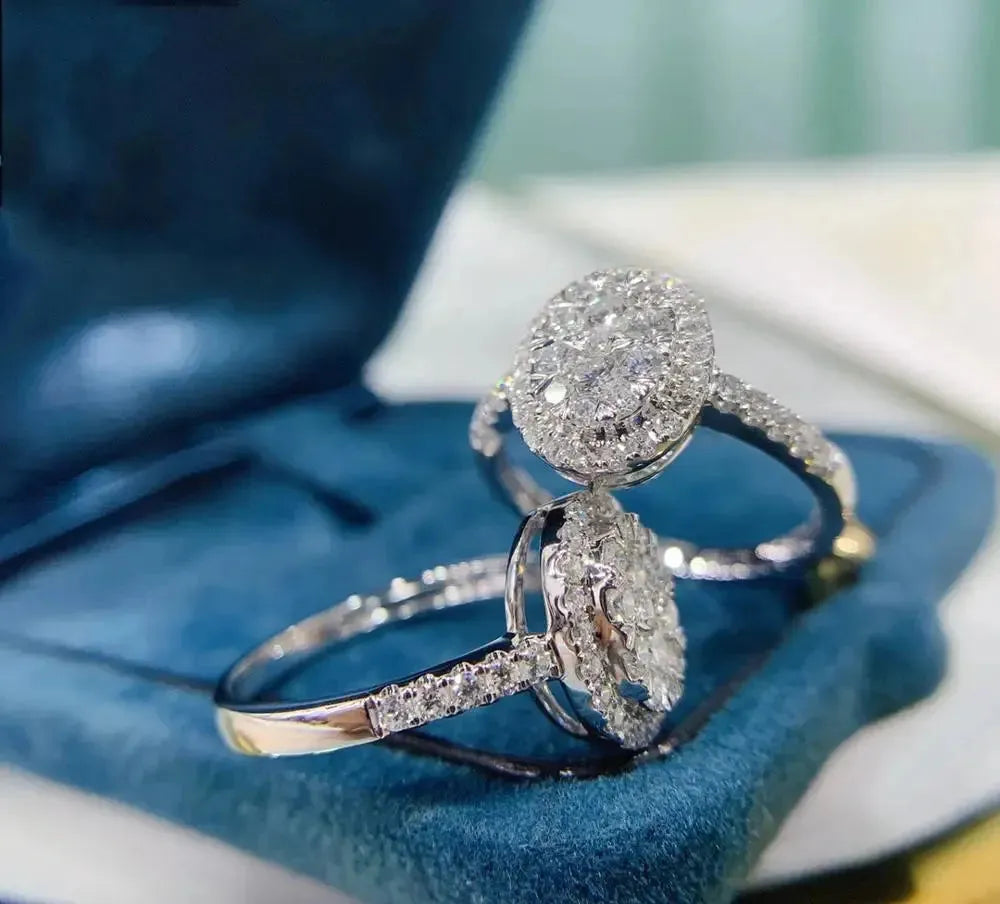 18K White Gold Women's Wedding Ring with 0.60 CT Halo & Real Natural Diamonds | Luxury Diamond Engagement Ring for Women | Perfect for Proposals, Anniversaries & Special Occasions