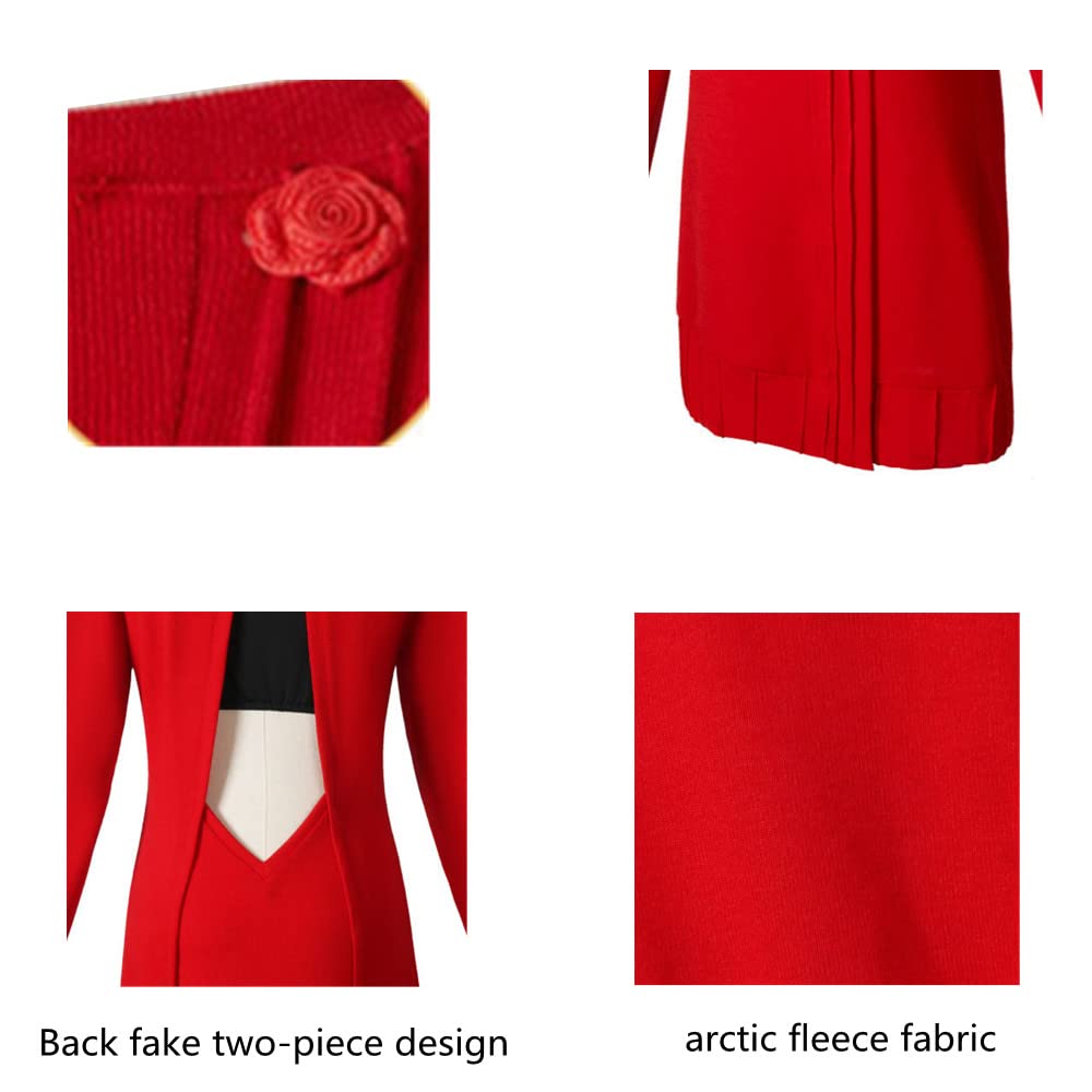 COLSA Women's Red Anime Cosplay Sweater Dress - Halloween Costume Uniform Outfit Full Set for Cosplay, Halloween Parties & Anime Conventions