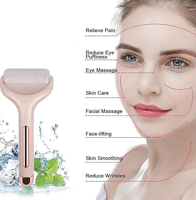 SD Enriching Beauty Ice Roller for Face - 2 in 1 Cooling Face Massager & Eye Roller for Puffy Eyes, Migraine Relief, Wrinkle Reduction & Muscle Soreness - Skin Care Tools for Glowing Complexion | Perfect for Morning Routine, Post-Workout Recovery & Spa Treatments