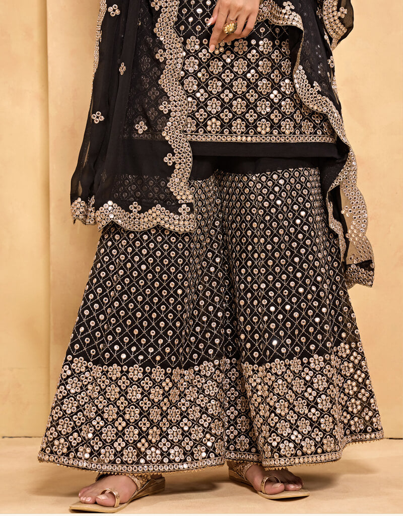 Elegant Black Palazzo Style Salwar Suit - Premium Georgette Fabric for Women - Perfect for Weddings, Parties & Festive Occasions
