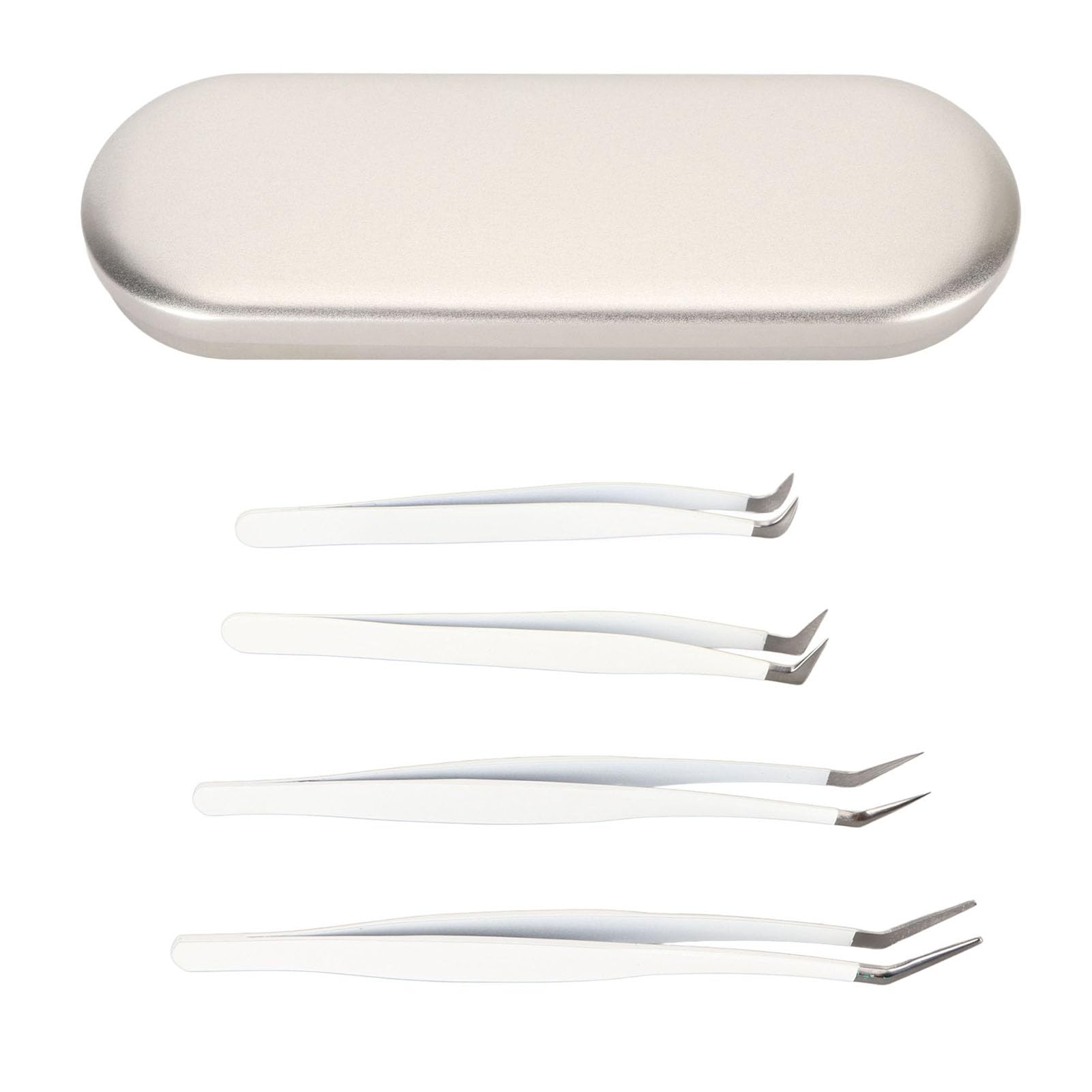 4Pcs Professional Stainless Steel Eyelash Extension Tweezers Set with Storage Box - Precision Fiber Tip Lash Tweezers for Home & Salon Use - Perfect for DIY Eyelash Extensions, False Lashes Application & Beauty Treatments