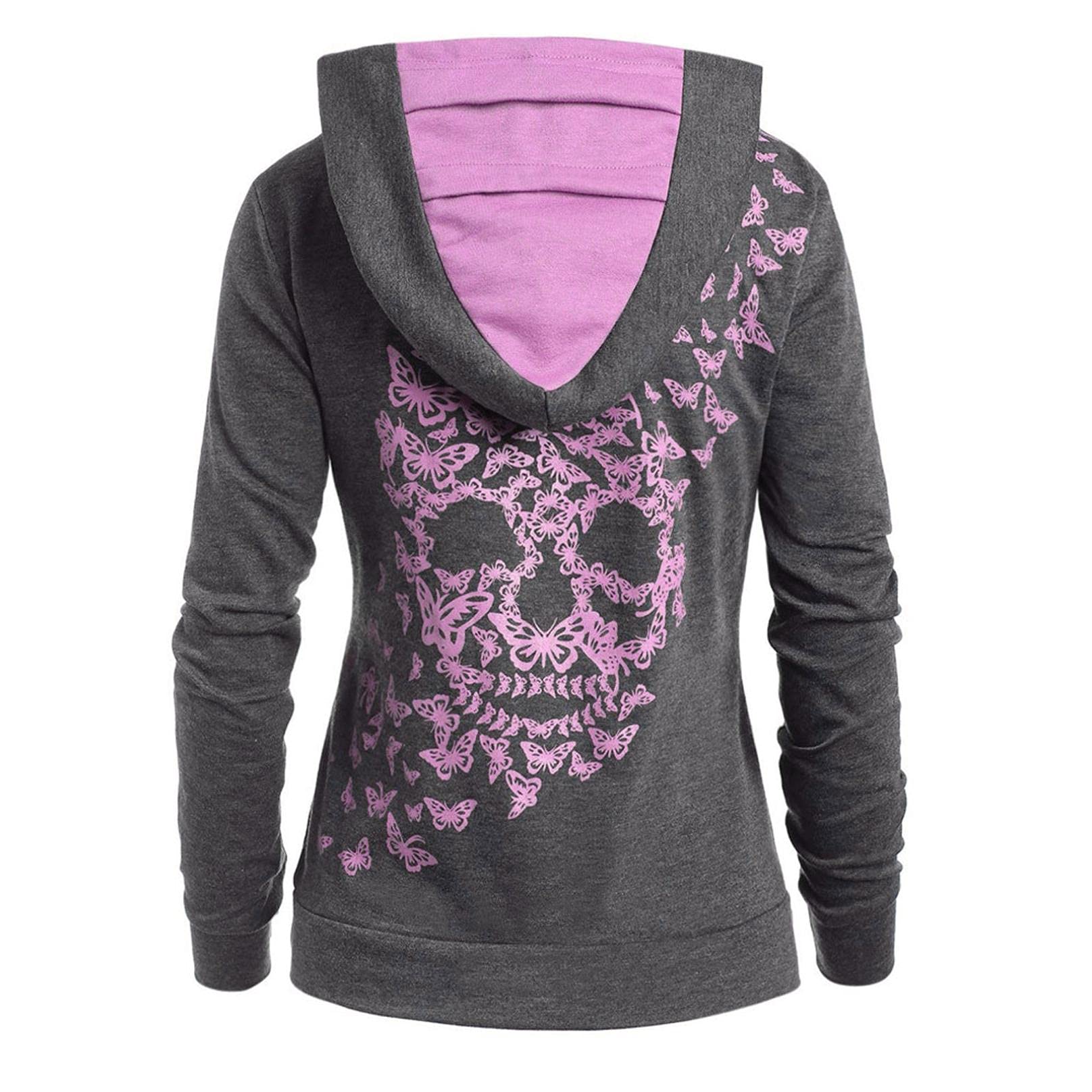 iLH Clearance Hooded Blouse - Fashion Women's Butterfly Skull Print Hoodie Sweatshirt Pullover | Trendy Streetwear for Casual Outings & Layering