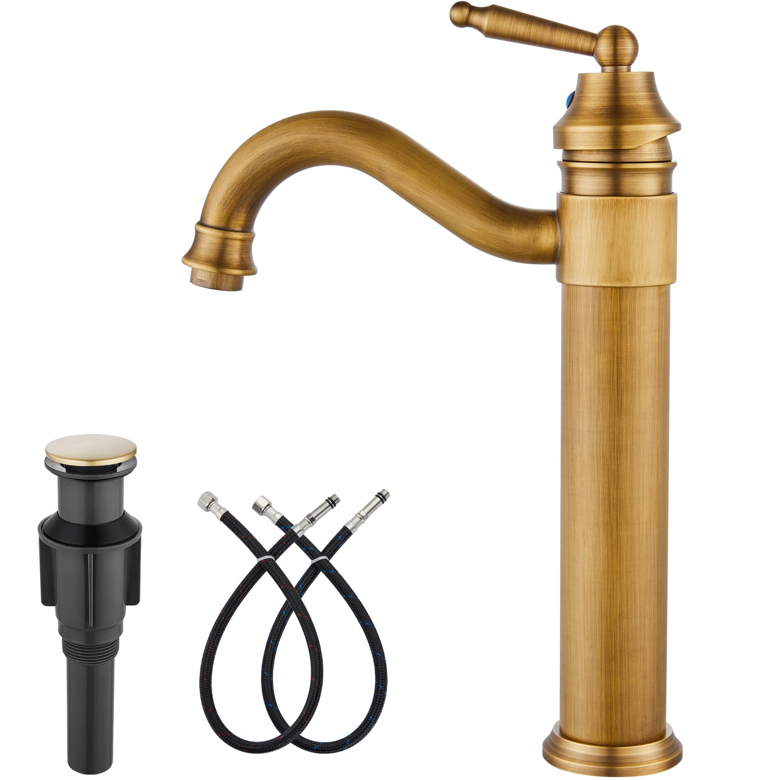 Antique Brass Vessel Sink Faucet - Single Handle Deck Mount for Bathroom Vanity