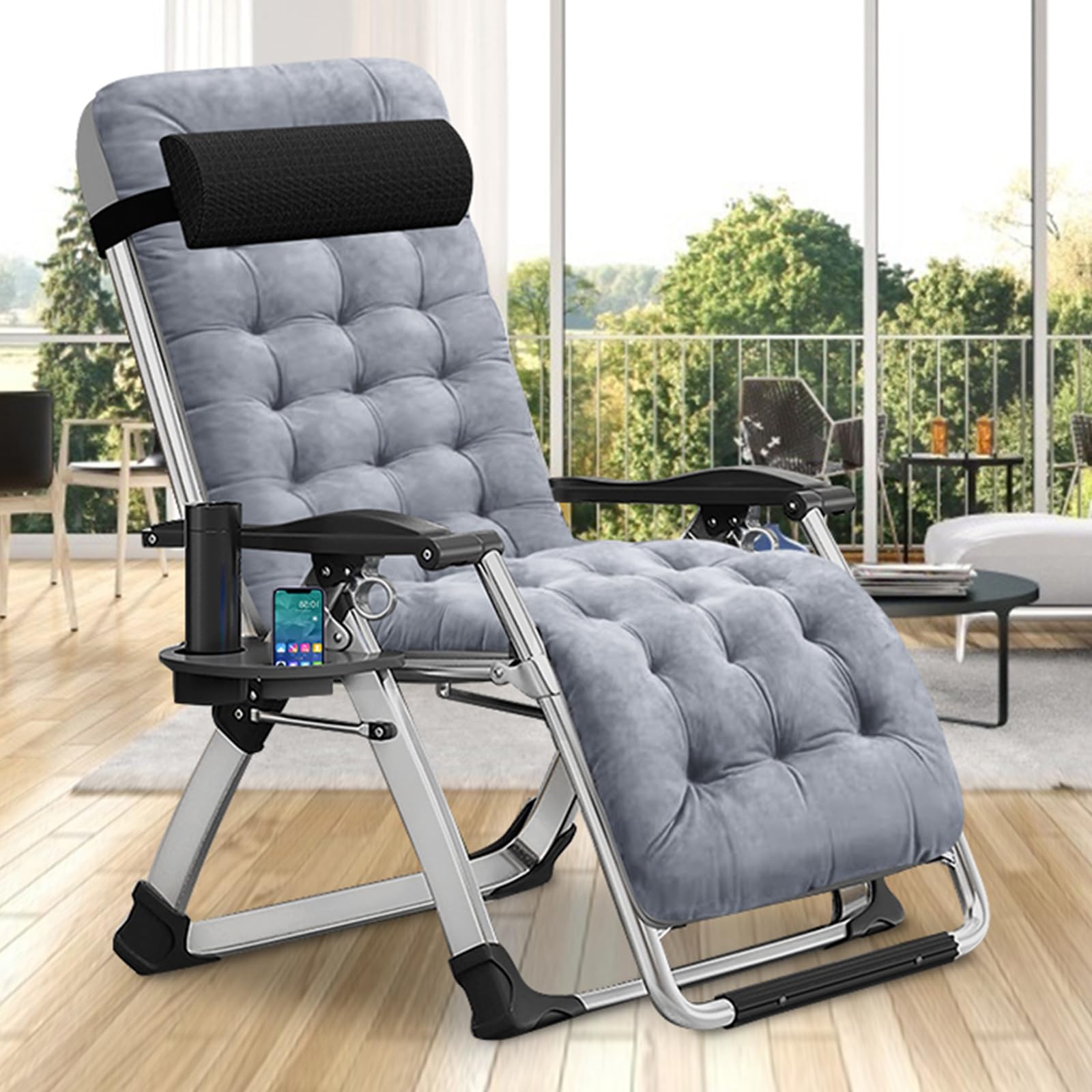 DoCred Comfortable Folding Recliner Chair with Removable Cushion - Indoor Outdoor Lounge Chair for Bedroom, Living Room & Patio - Perfect for Relaxing, Sunbathing, and Hosting Guests