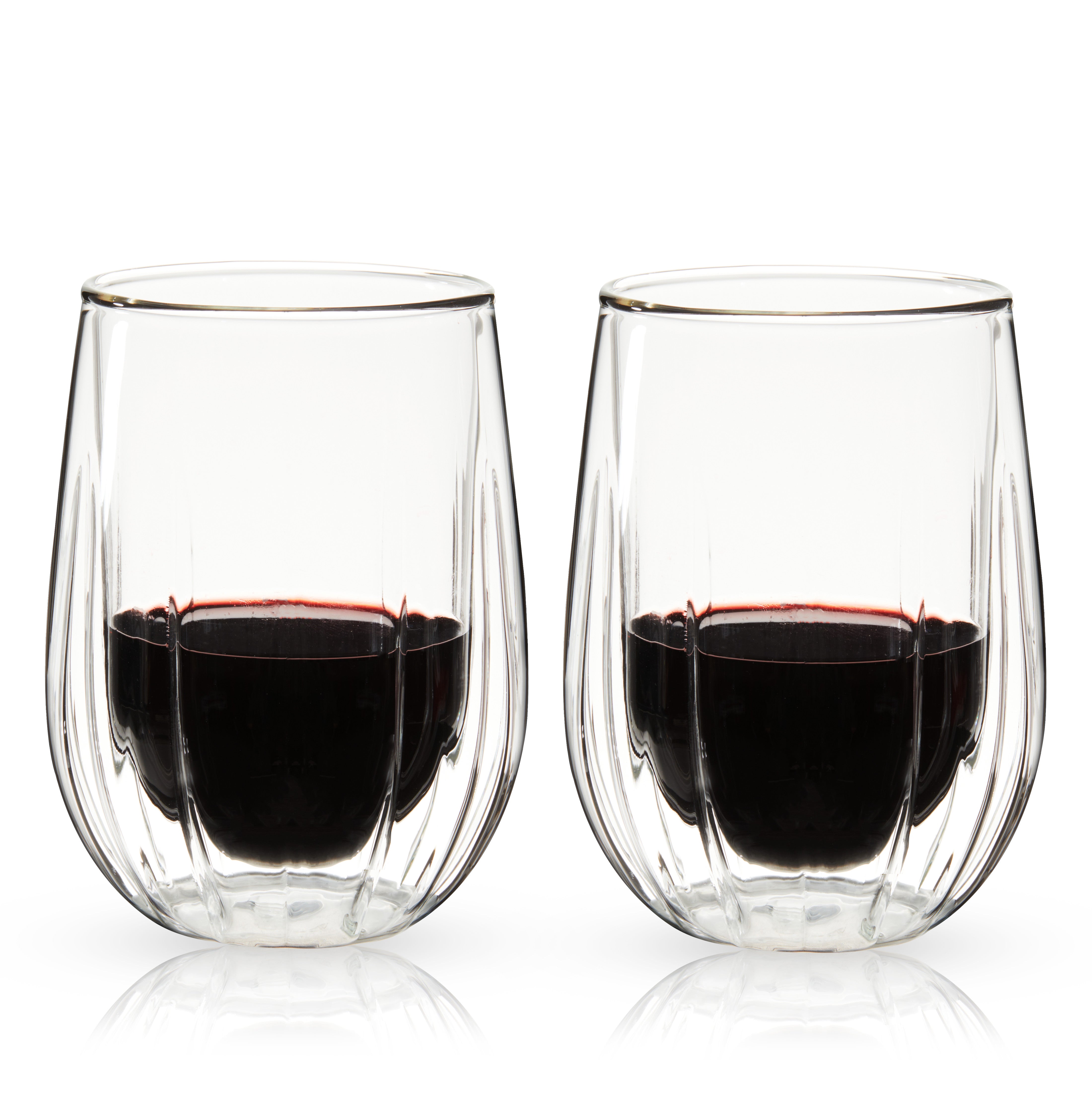 Premium Double Walled Stemless Wine Glasses Set of 2 - Shatterproof & Elegant for Red/White Wine, Cocktails - Perfect for Dinner Parties, Romantic Dates & Outdoor Picnics