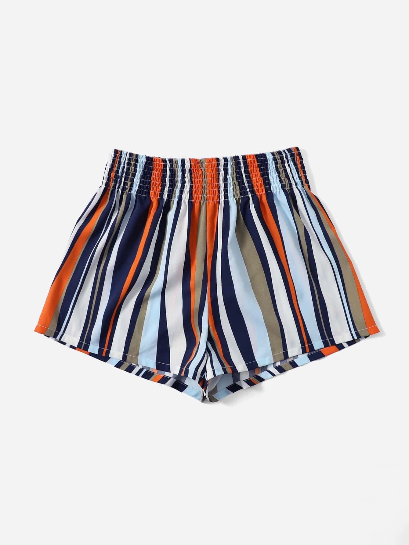 HAOSHU Women's High Waist Striped Colorblock Shorts - Summer Casual Stretchy Comfortable Shorts for Beach, Travel & Everyday Wear