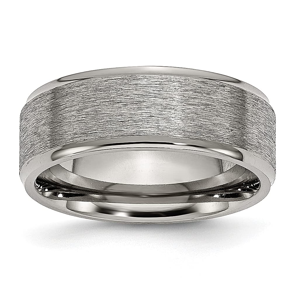 ICE CARATS 8mm Titanium Ridged Edge Band Ring for Men - Classic Flat Wedding Ring, Fashion Jewelry Gift for Dad, Husband & Boyfriend - Perfect for Anniversaries, Engagements & Special Occasions