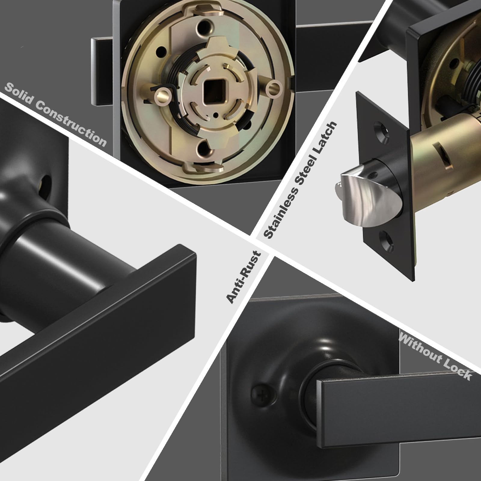 Matte Black Door Handle 8-Pack - Heavy Duty Interior Levers for Closet & Hallway | Keyless Square Knob, Reversible for All Doors