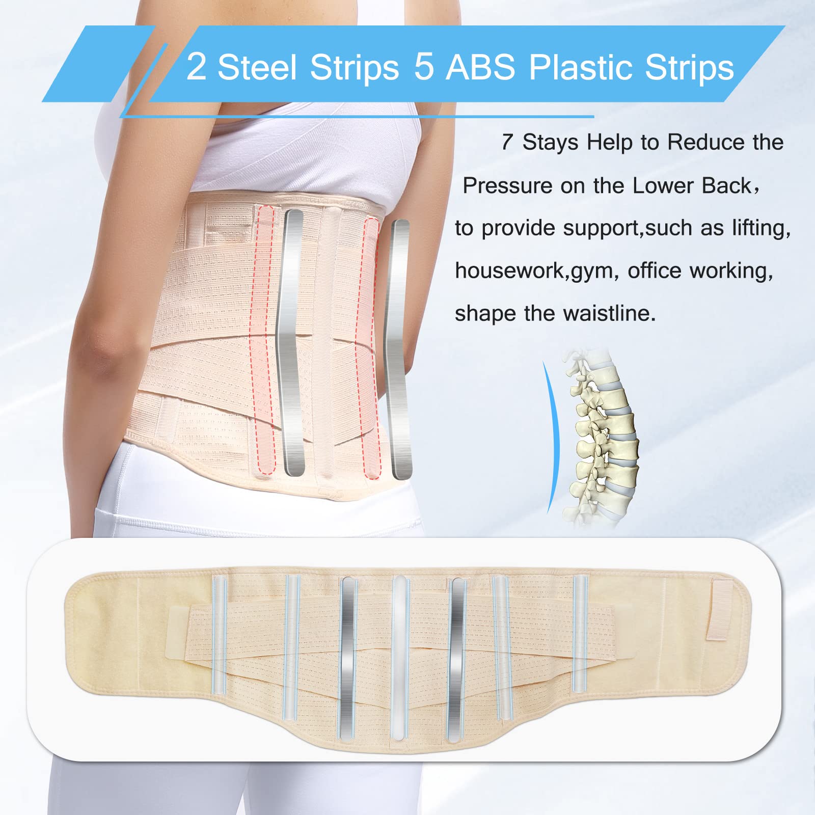 Breathable Mesh Back Brace for Men & Women - Immediate Pain Relief for Herniated Disc, Sciatica & Scoliosis - Adjustable Lumbar Support Belt with 7 Stays - Perfect for Work, Office & Daily Activities (XX-Large)