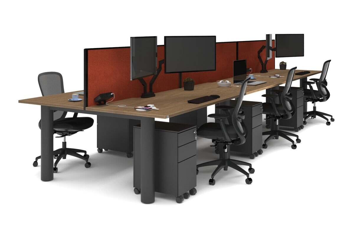 Quadro Cylinder Leg 6-Person Office Workstation Desk - 1800L x 800W with Cable Management - Modern Office Furniture for Collaborative Workspaces & Team Meetings