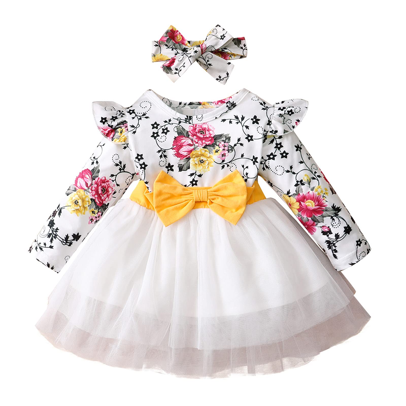 Toddler Girls Floral Print Tulle Princess Dress with Long Sleeves & Matching Skirt - Christmas Party, Birthday, Photo Shoot & Special Occasion Outfit