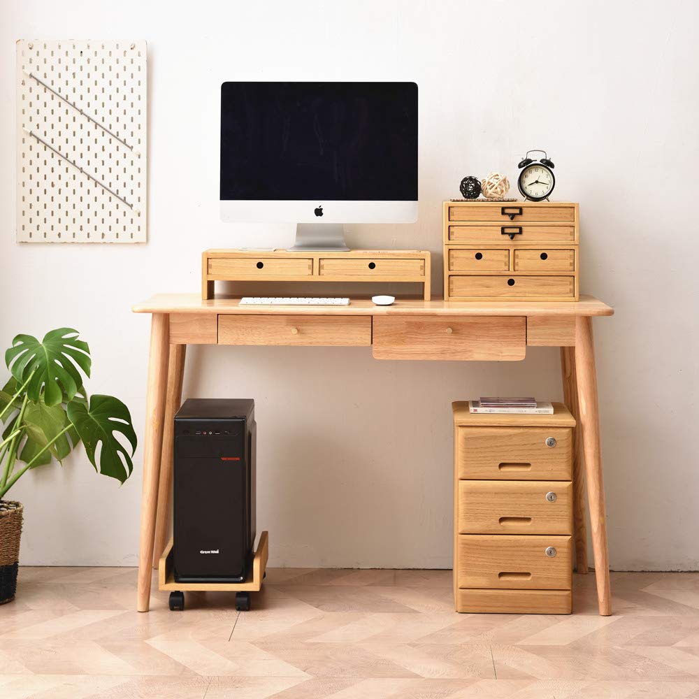Heavy Duty Wooden Computer Tower Stand with 4 Mute Caster Wheels - Mobile ATX PC Case Holder & CPU Protection Shelf - Ideal for Office, Gaming Setup & Home Workspace (ZJJ-NA)