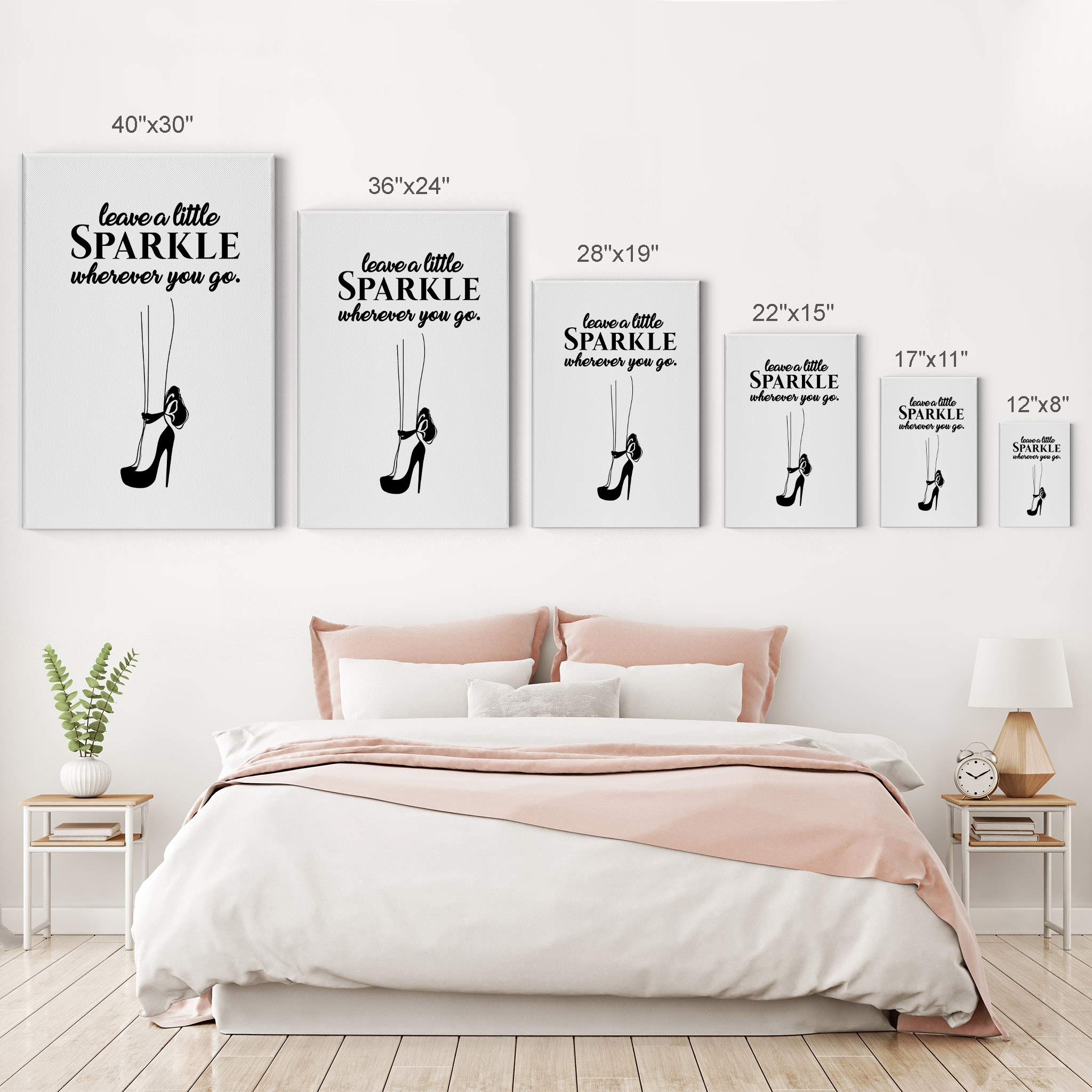 Smile Art Design 'Leave a Little Sparkle Wherever You Go' Quote High Heels Sketch Glam Fashion Canvas Print - Wall Art for Bathroom, Girls Room, Women's Dorm, Bedroom & Living Room Decor - Ready to Hang 36x24 Inches - Perfect for Home, Office & Gift Giving