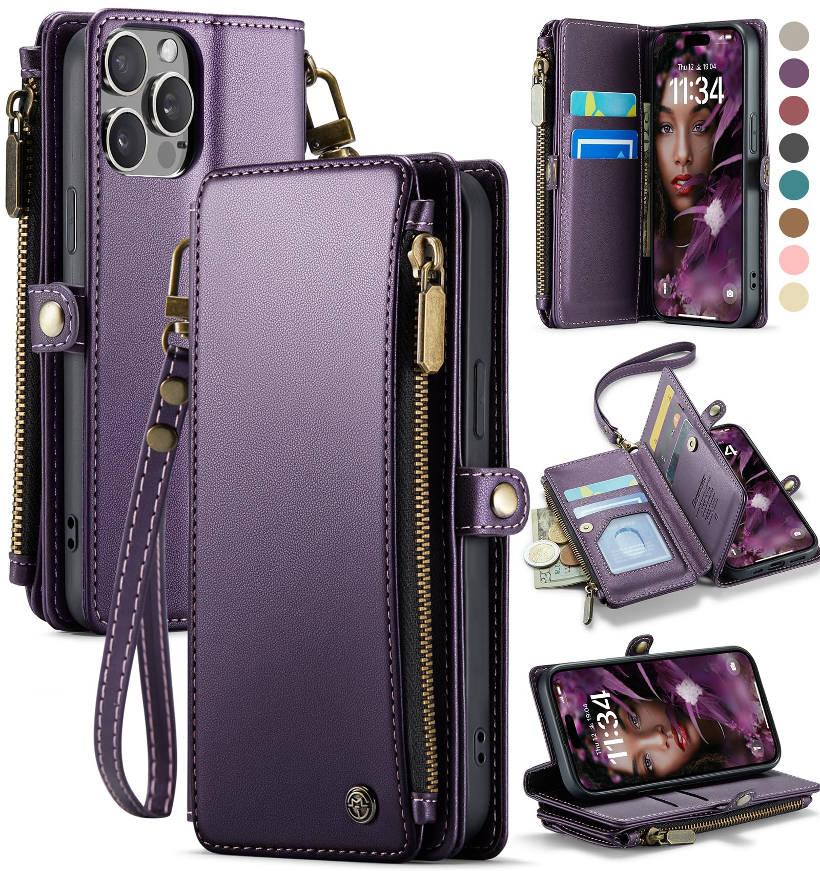 RFID Blocking PU Leather Wallet Case for iPhone 15 Pro (6.1