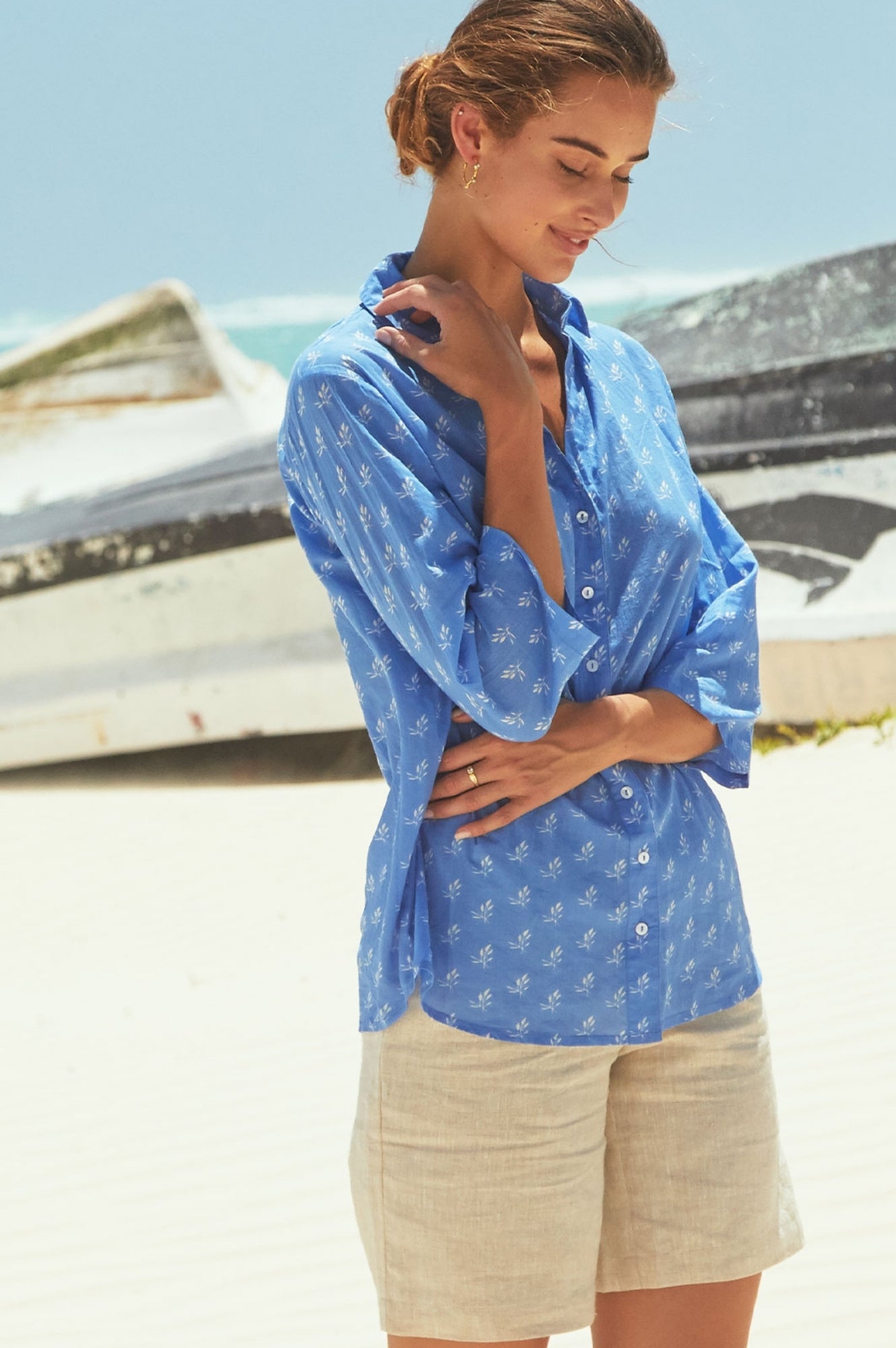 Cecilia Shirt for Women - Stylish Blue and White Casual Blouse | Perfect for Office Wear, Date Night & Everyday Outfits