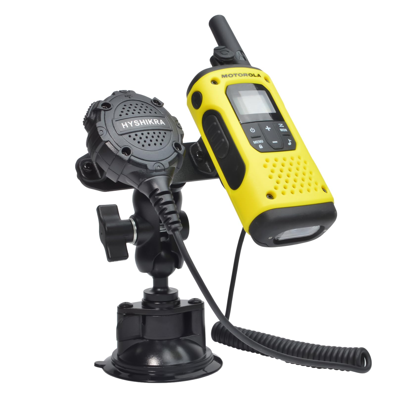 HYSHIKRA Handheld Radio and Mic Mount - Universal Walkie-Talkie Holder with Strong Suction Cup & Sticky Gel Pad for Car Windshield/Dashboard - Compatible with Baofeng UV5R, Motorola Talkabout, Midland, Cobra, Yaesu Two Way Radios - Perfect for Road Trips, Camping & Outdoor Adventures