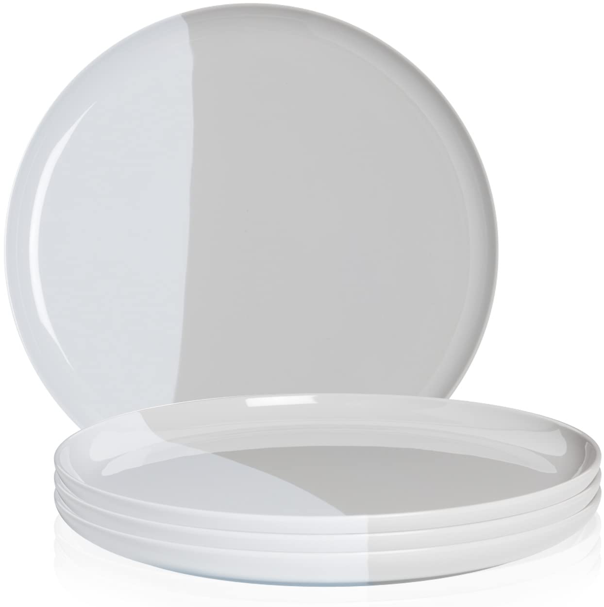 4-Piece Melamine Salad & Dessert Plates Set - Chip & Break-Resistant, Durable & Dishwasher Safe - Silver Gray Dinnerware for Kids, Indoor & Outdoor Dining, Picnics, BBQs, and Parties