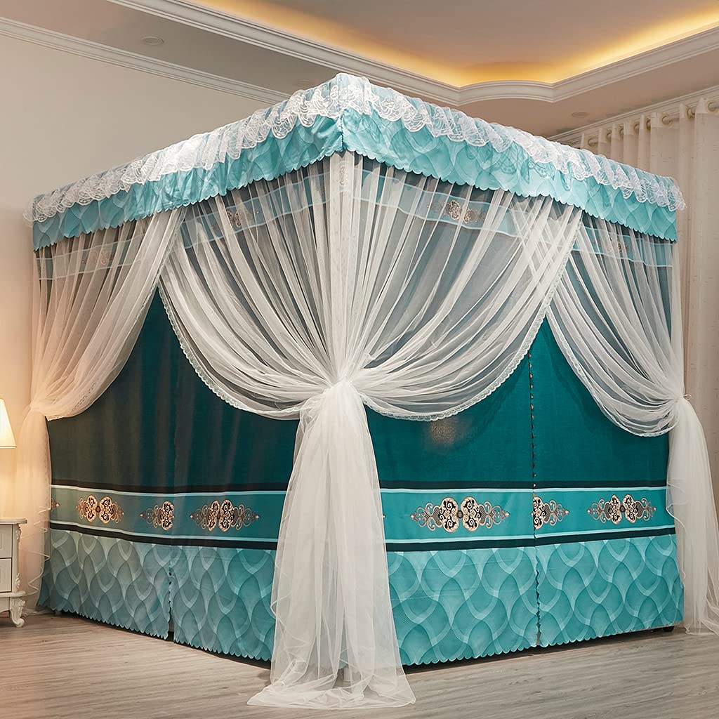 Elegant Classical 4-Poster Bed Canopy - Queen Size Blackout Bed Curtain for Adults & Kids, Dark Green Mosquito Net (BCMN3066) - Perfect for Bedroom Decor, Princess Theme Rooms & Cozy Sleep Retreats