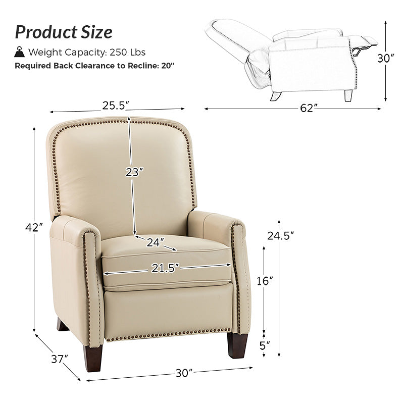 Claudia Genuine Leather Cigar Glider Recliner Chair - Premium Leather Rocking Recliner for Living Room, Nursery & Relaxation | Comfortable Gliding Motion for Nursing Mothers & Seniors