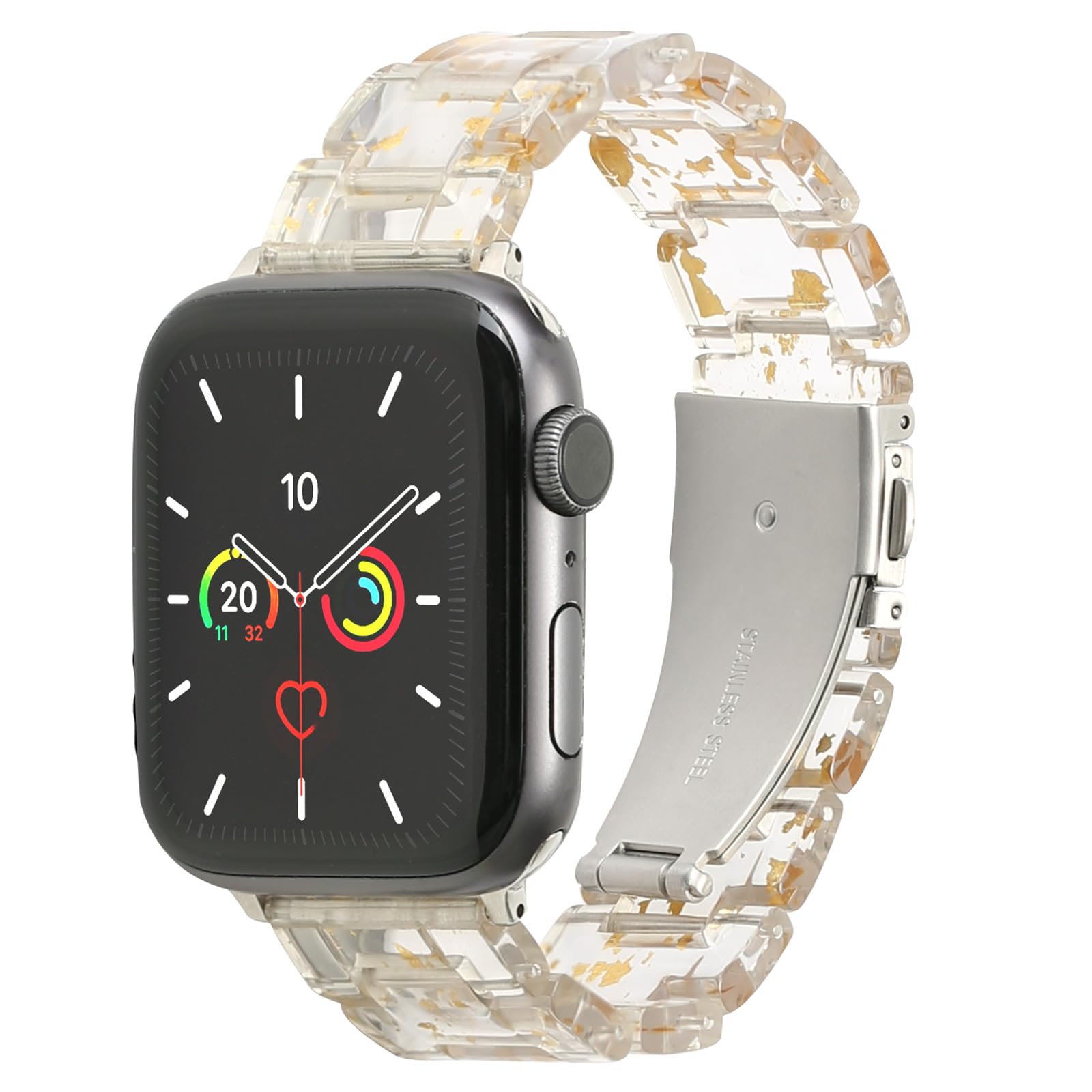 MAIRUI Resin Watch Band Compatible with Apple Watch Series 9/8/7/6/SE/5/4/3/2/1/Ultra/Ultra 2 - Slim Strap Bracelet for Women & Men (49mm/45mm/44mm/42mm, Transparent Gold-Glint) | Perfect for Workouts, Daily Wear & Fashion Accessories