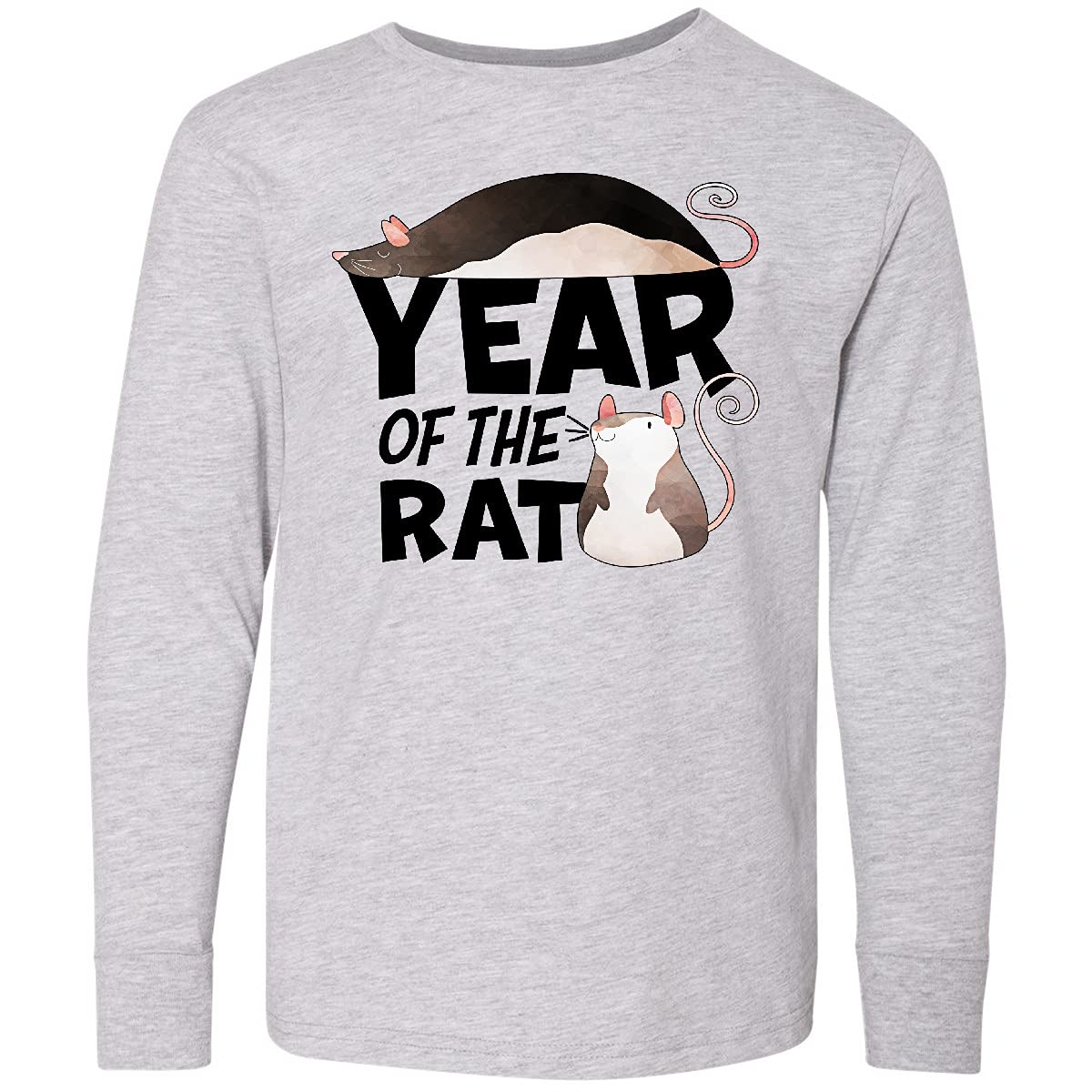 Inktastic Year of The Rat Cute Black and White Rats Youth Long Sleeve T-Shirt | Chinese Zodiac Themed Kids Apparel | Birthday, New Year, Festival Gift