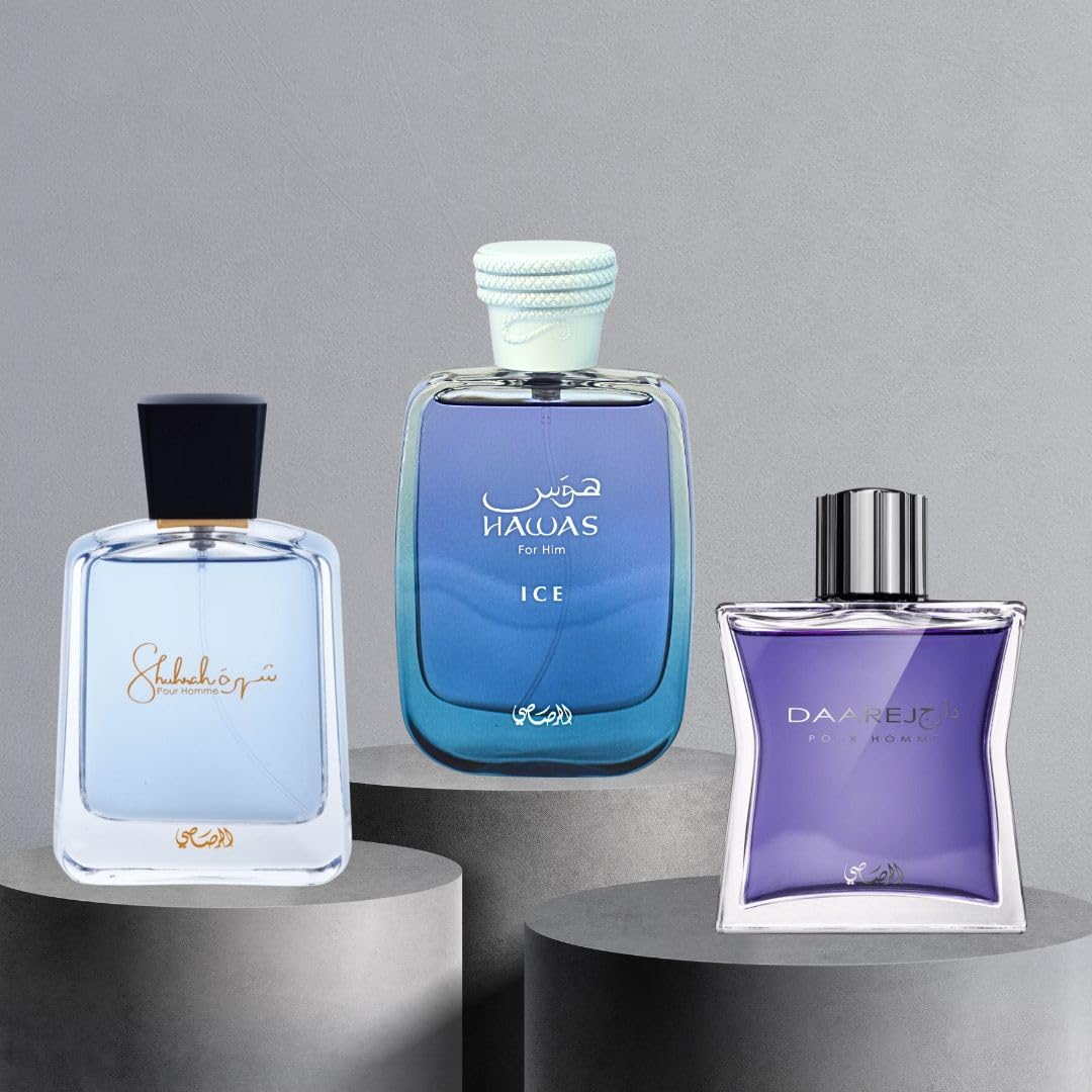 RASASI Hawas Ice, Daarej, Shuhrah Eau De Parfum Spray for Men - Long-Lasting Arabian Fragrance, Masculine Scents for Valentine's Day Gifts - Perfect for Date Nights, Special Occasions & Daily Wear
