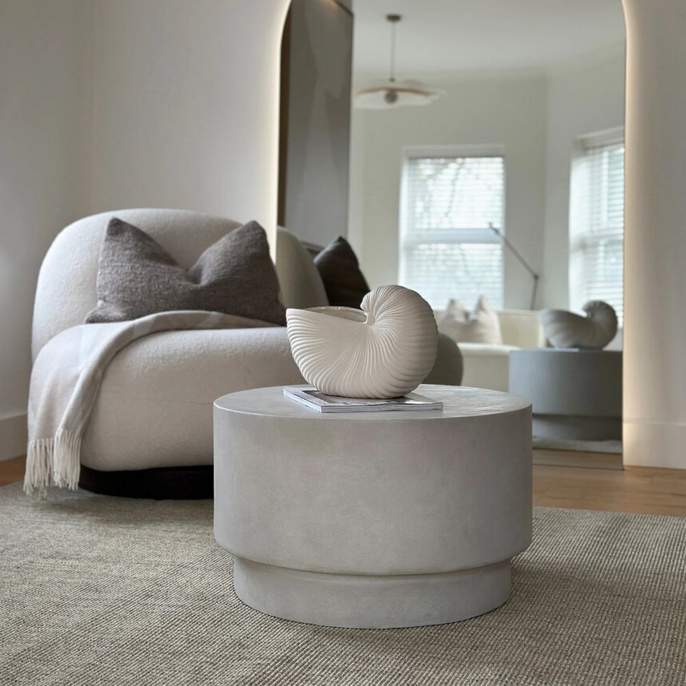 ROCCO 60cm White Concrete Coffee Table - Indoor & Outdoor Use for Patio, Garden, and Living Room Decor