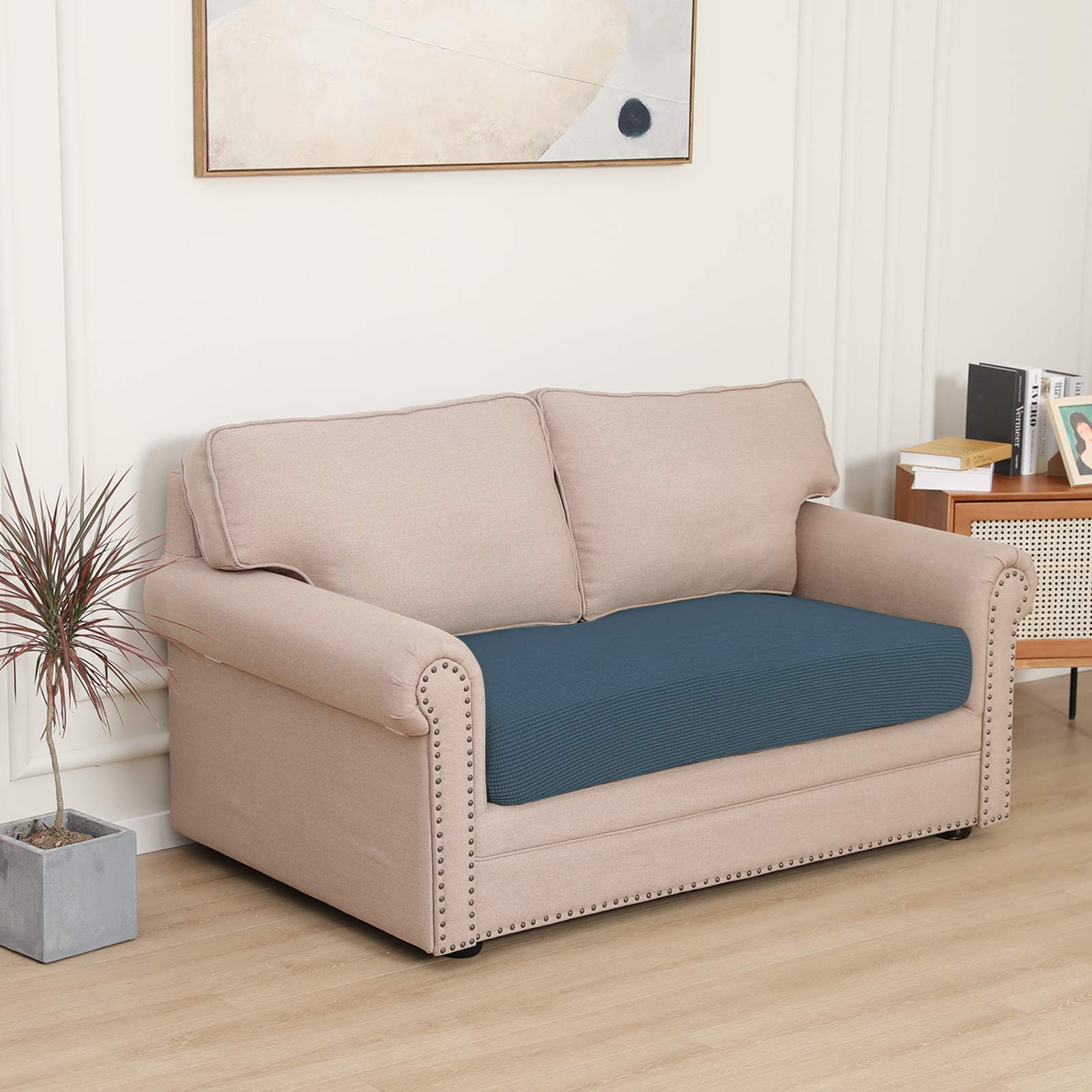 Stretch Loveseat Cushion Cover - Soft Elastic Sofa Slipcover Protector for Furniture, Flexible Fit with Elastic Bottom (Bluestone) - Perfect for Living Room, Bedroom, or Office Decor